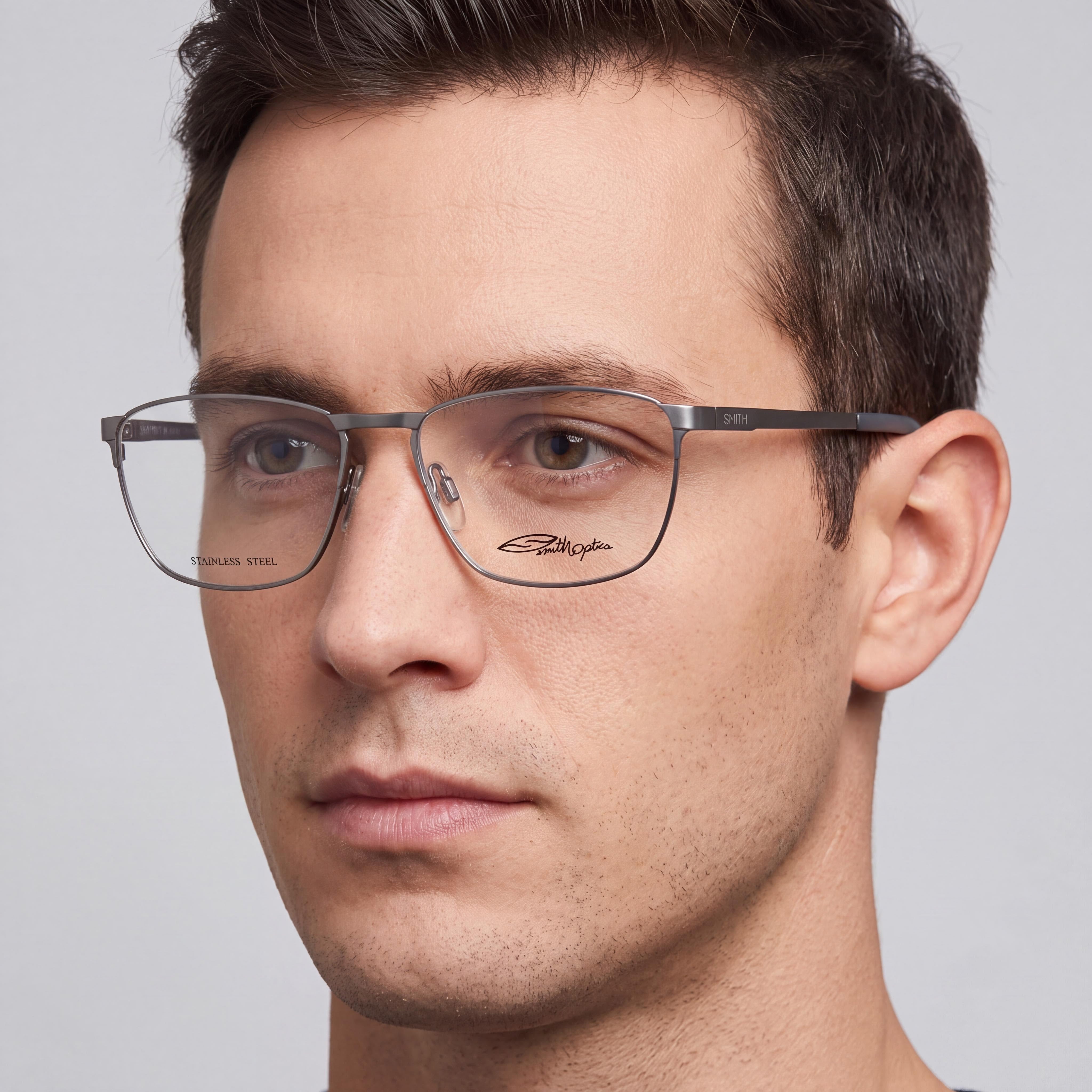 Gafas graduadas Smith Ralston para hombre, cuadradas, de metal, color gris rutenio mate, con lentes transparentes de demostración, 16-140 mm, Photo 4