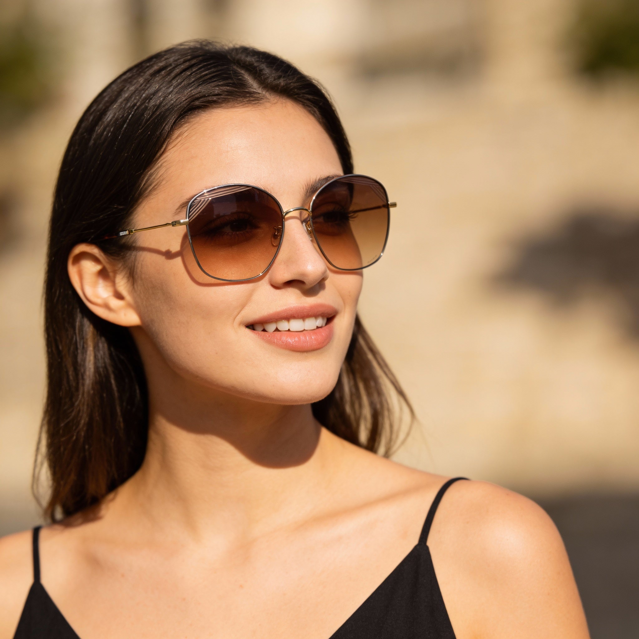 Gafas de sol para mujer de la colección M Missoni Spillo con montura redonda de acero inoxidable y motivo láser 3D en oro paladio, Photo 5