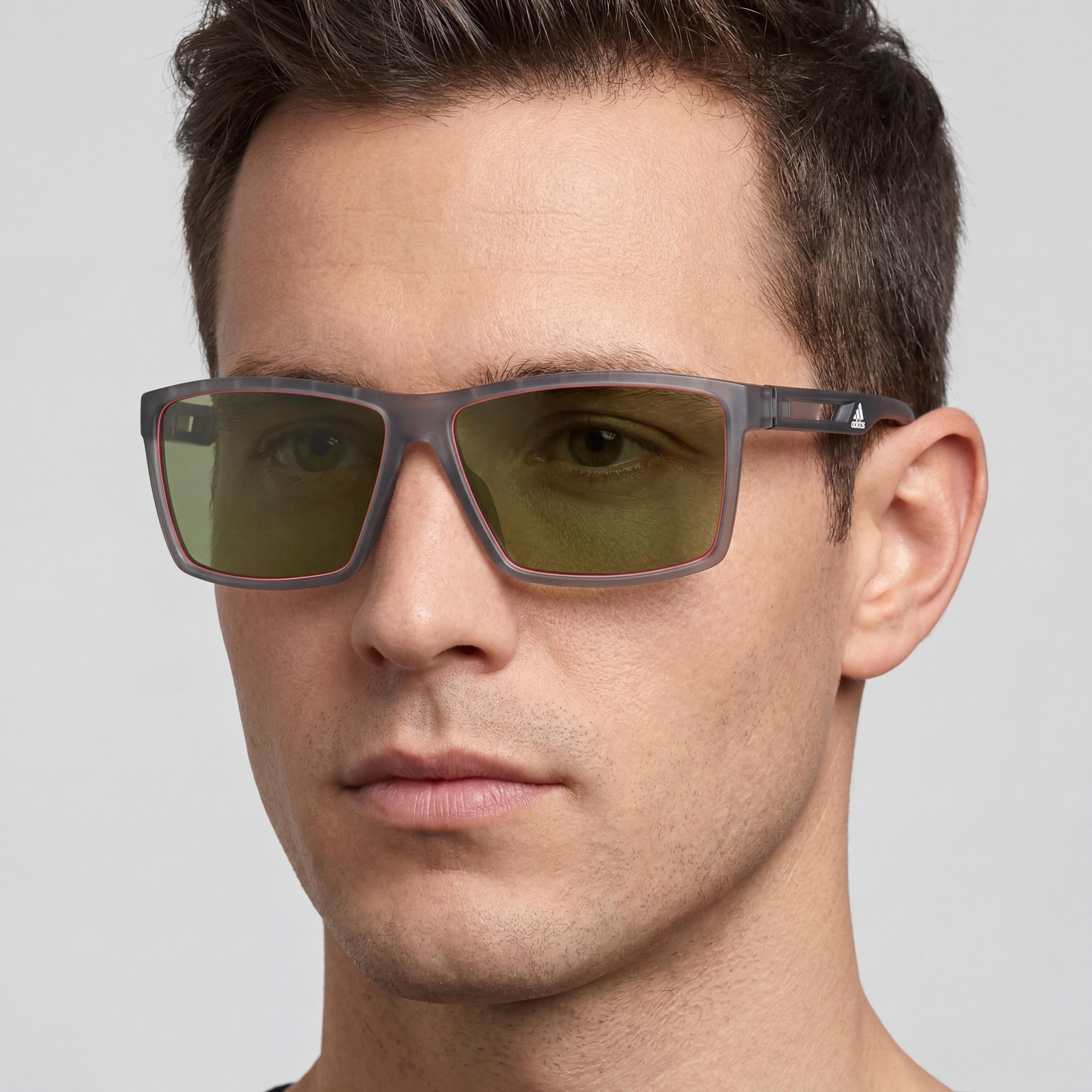 Gafas de sol adidas inyectadas para hombre, montura de plástico gris verdoso, lentes verdes, protección UV, 63 mm, Photo 5