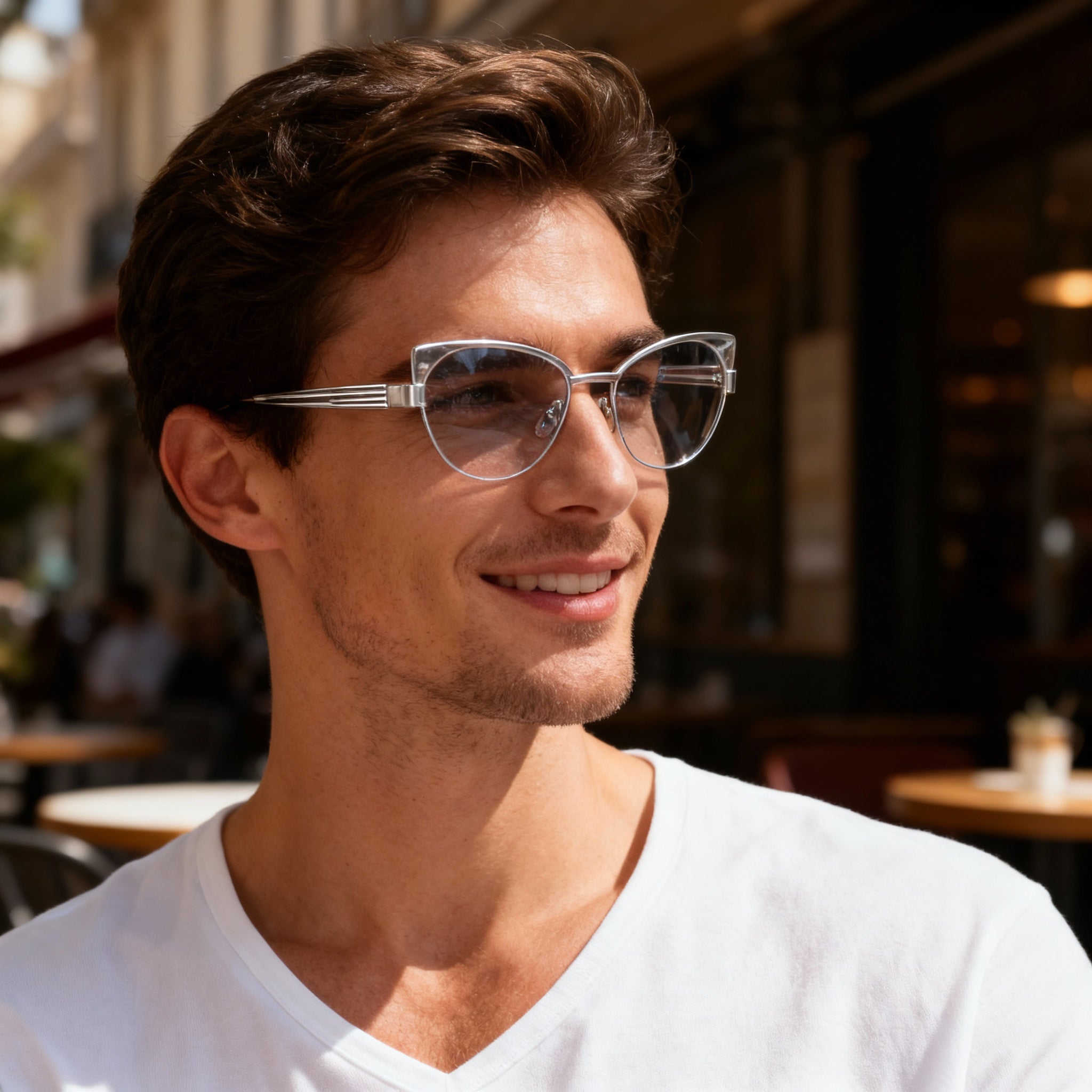 MCALLISTER Mc4520 Men's Silver Metal Cat-Eye Frame Polarized Clear Lenses Eyeglasses 52-16-135, Photo 5