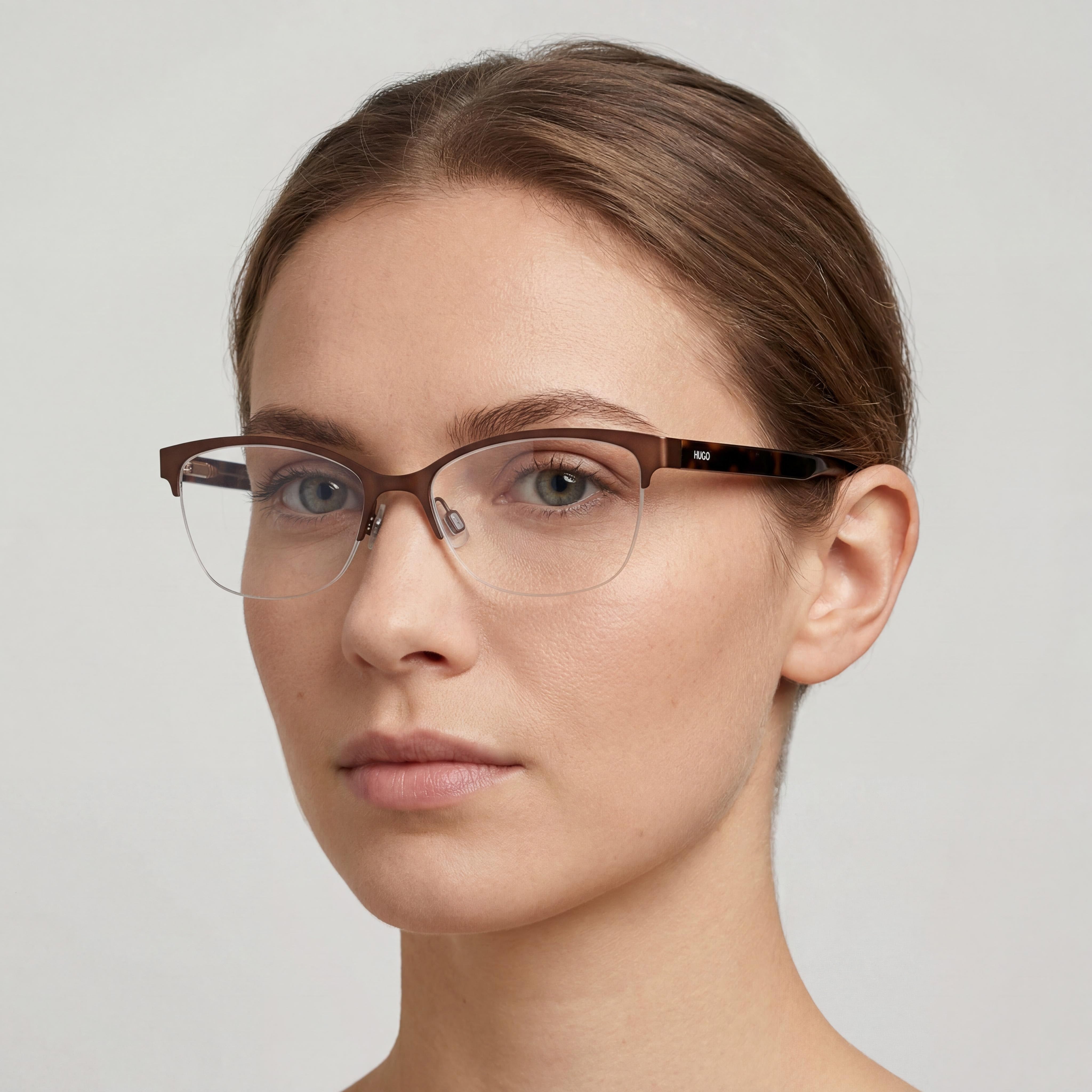 Gafas de sol BOSS Hg 1079 Cat-Eye para mujer con frente de acero inoxidable marrón mate y patillas de acetato color habana de 56 mm, Photo 4