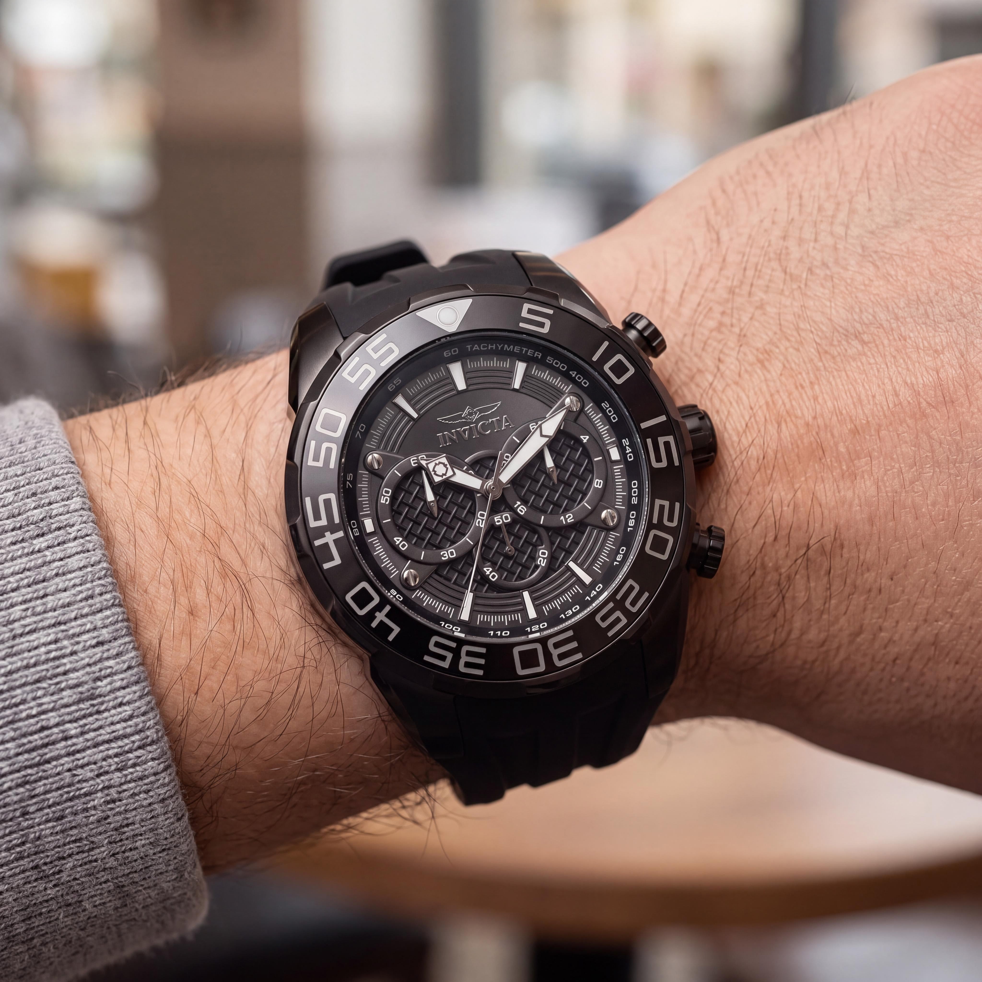 Invicta Reloj de cuarzo cronógrafo Speedway para hombre con caja de acero inoxidable en tono plomizo y correa de silicona negra de 50 mm, Photo 4