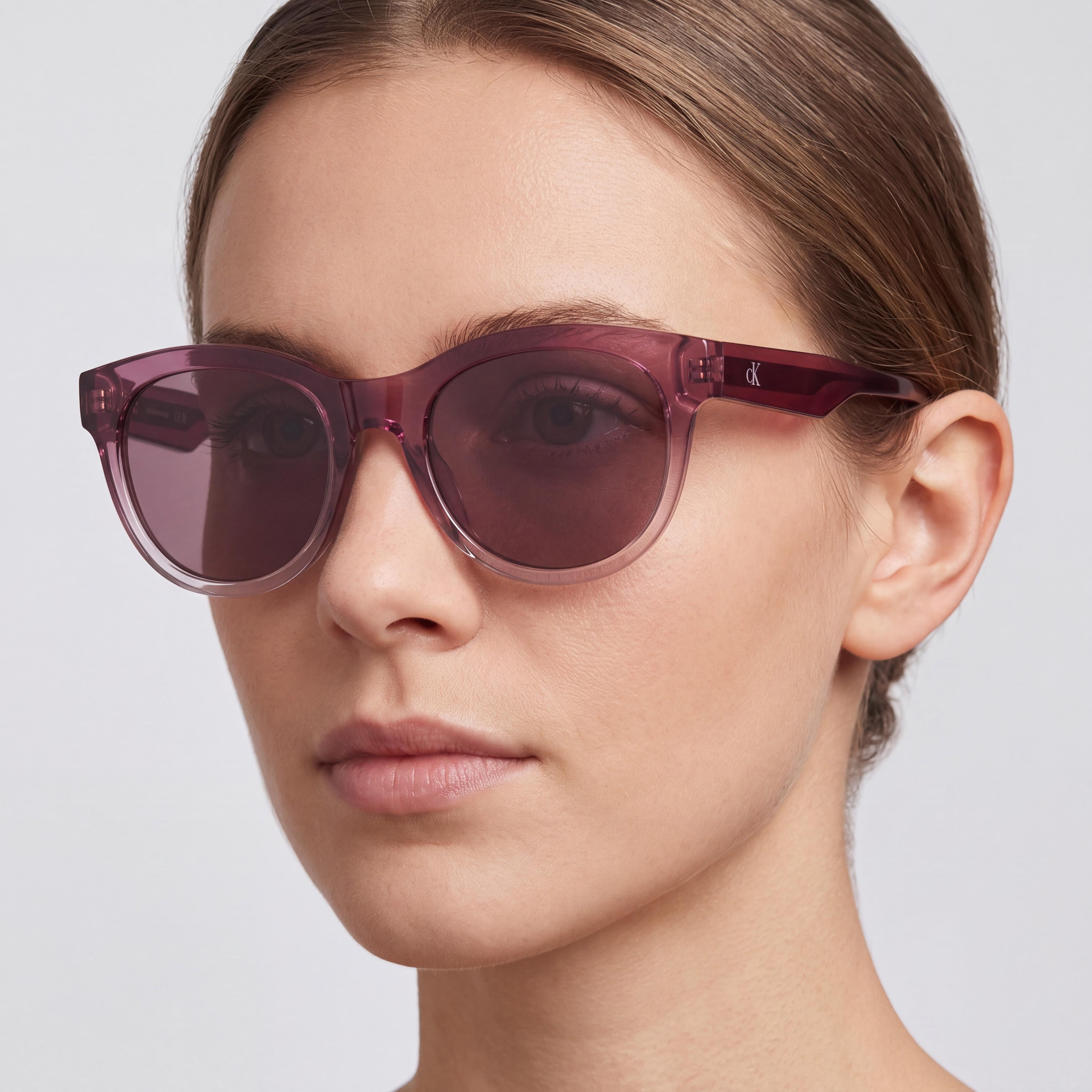 Calvin Klein Jeans Ckj26600s Women's Round Plastic Sunglasses, Transparent Gradient Wine Rose, TRITAN RENEW Lenses, UV Protection, 53mm, Photo 4