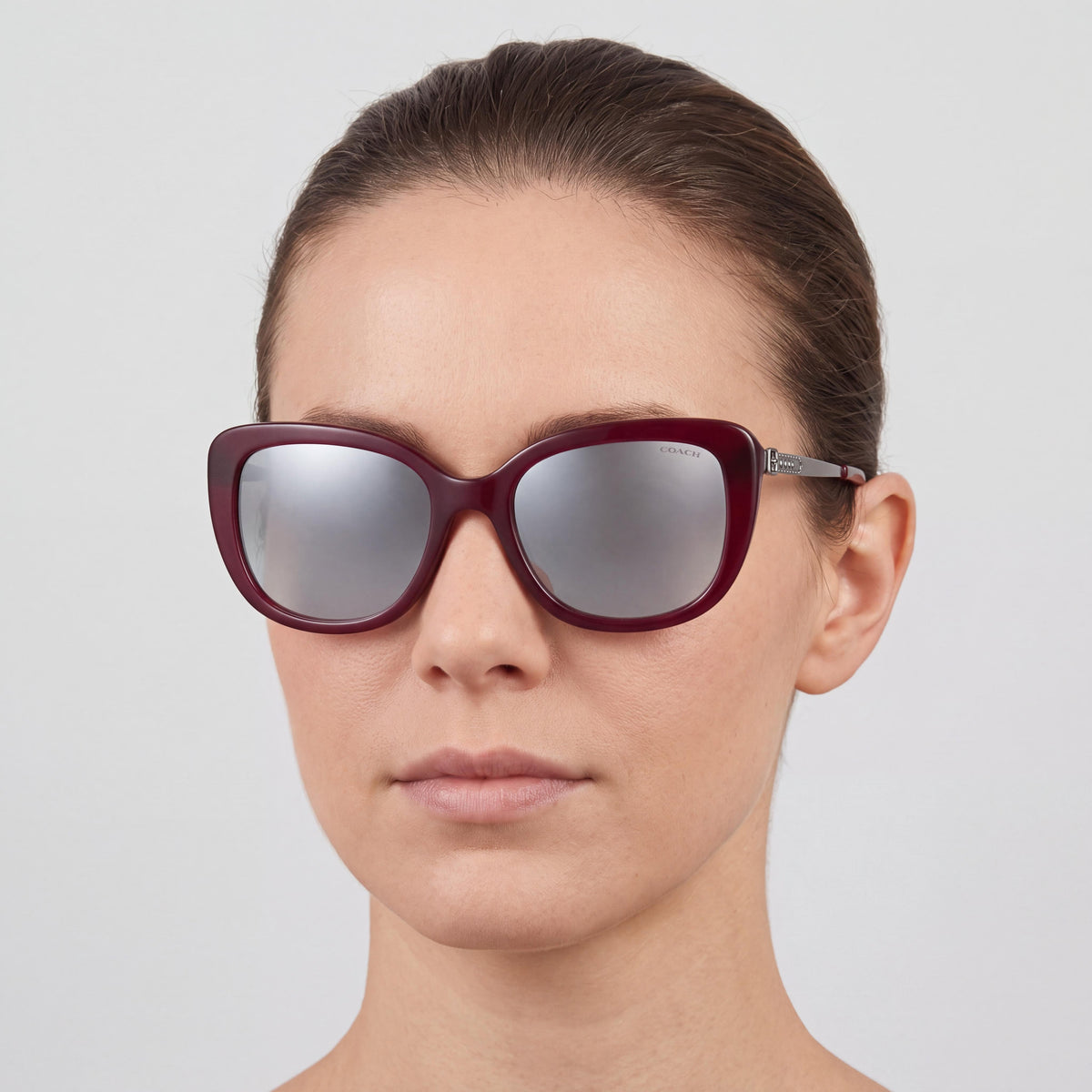 Coach 0HC8229 Women's Classic Composite Non-Polarized Sunglasses with Aubergine Grey Gradient Frame, Grey Gradient UV Protection Lenses, 55mm, Photo 3