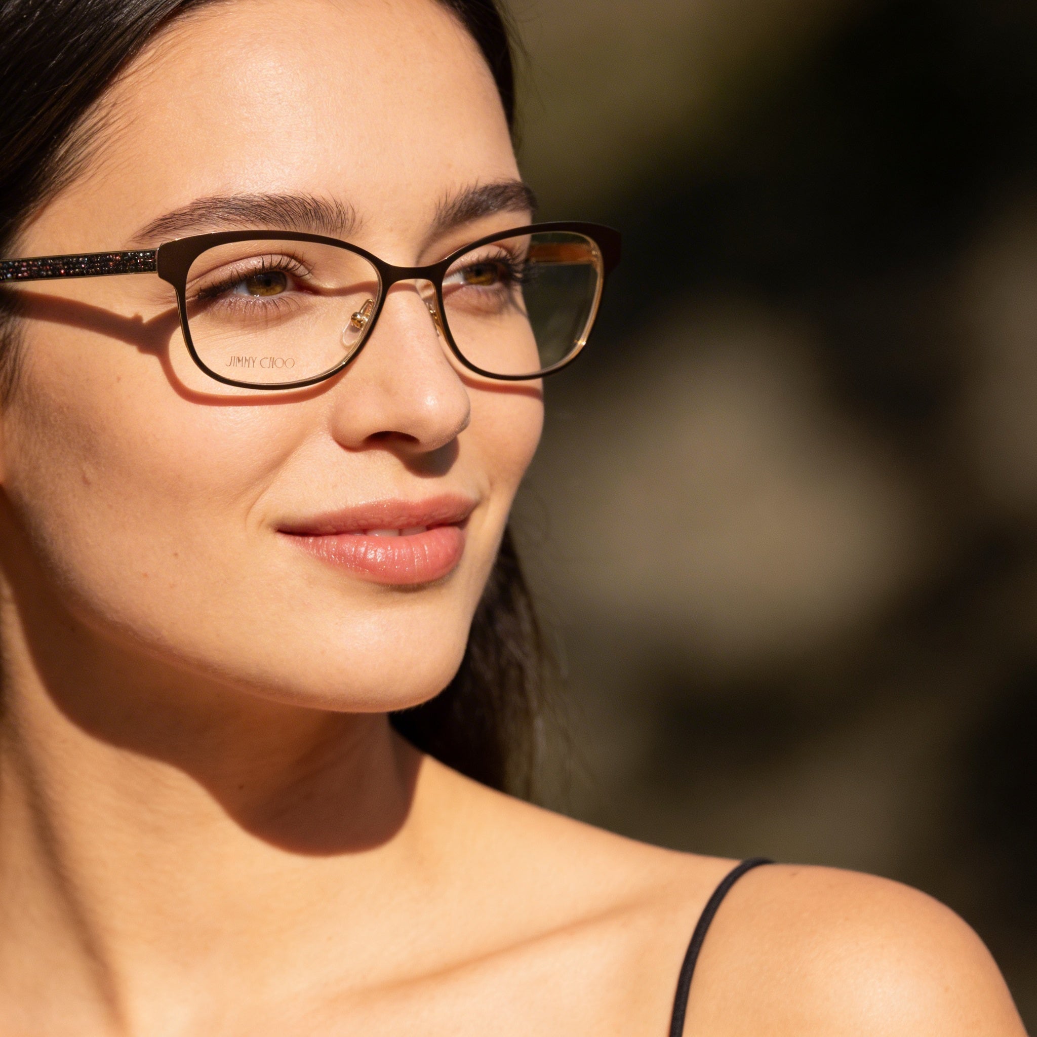 Jimmy Choo Women's Brown Metal Fashion Glasses with Swarovski Crystals Rectangular Clear Lens 54-16-145, Photo 6