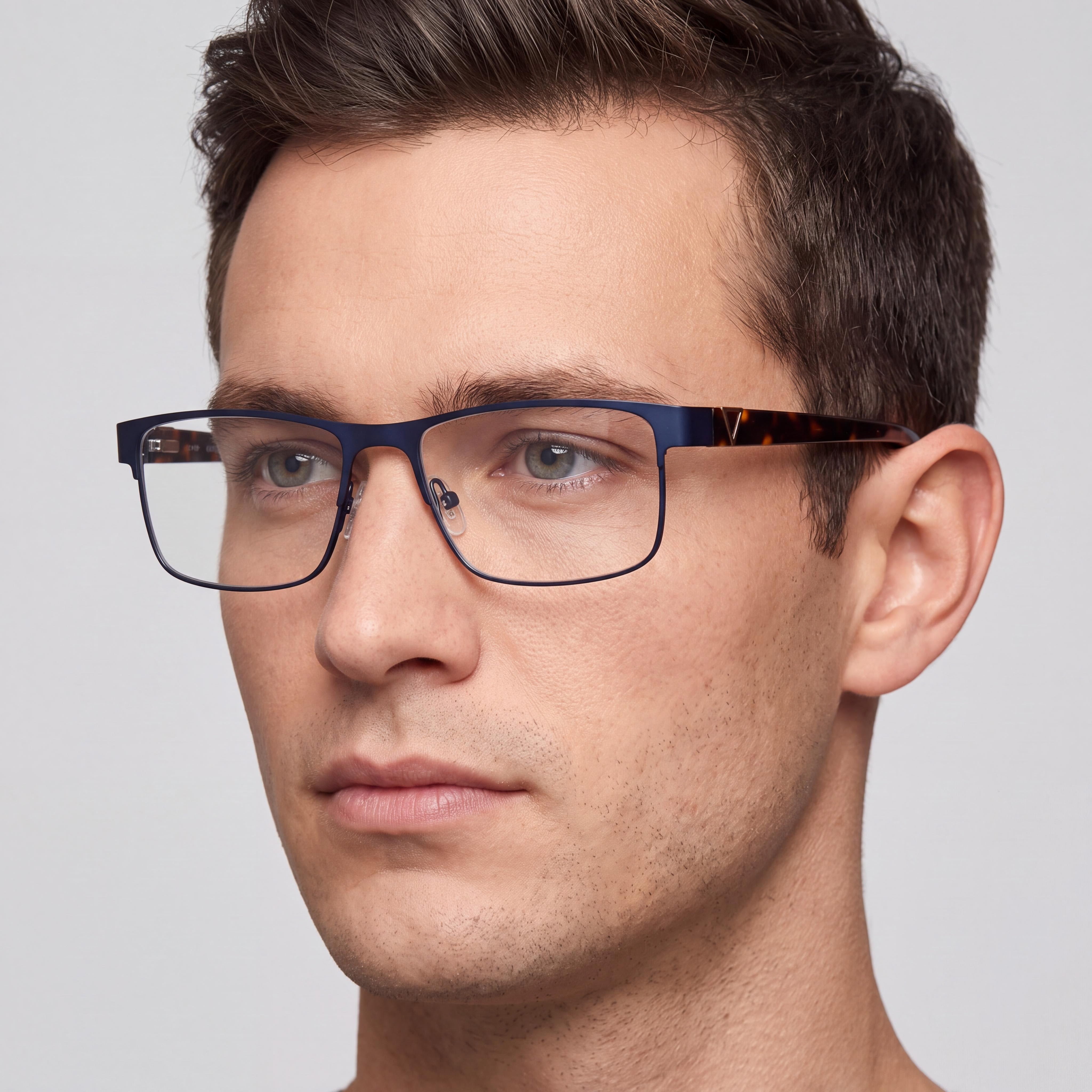GUESS GU 50003 091 Classic Men's Matte Blue Blonde Havana Metal Non- Polycarbonate Eyeglasses 57mm, Photo 5
