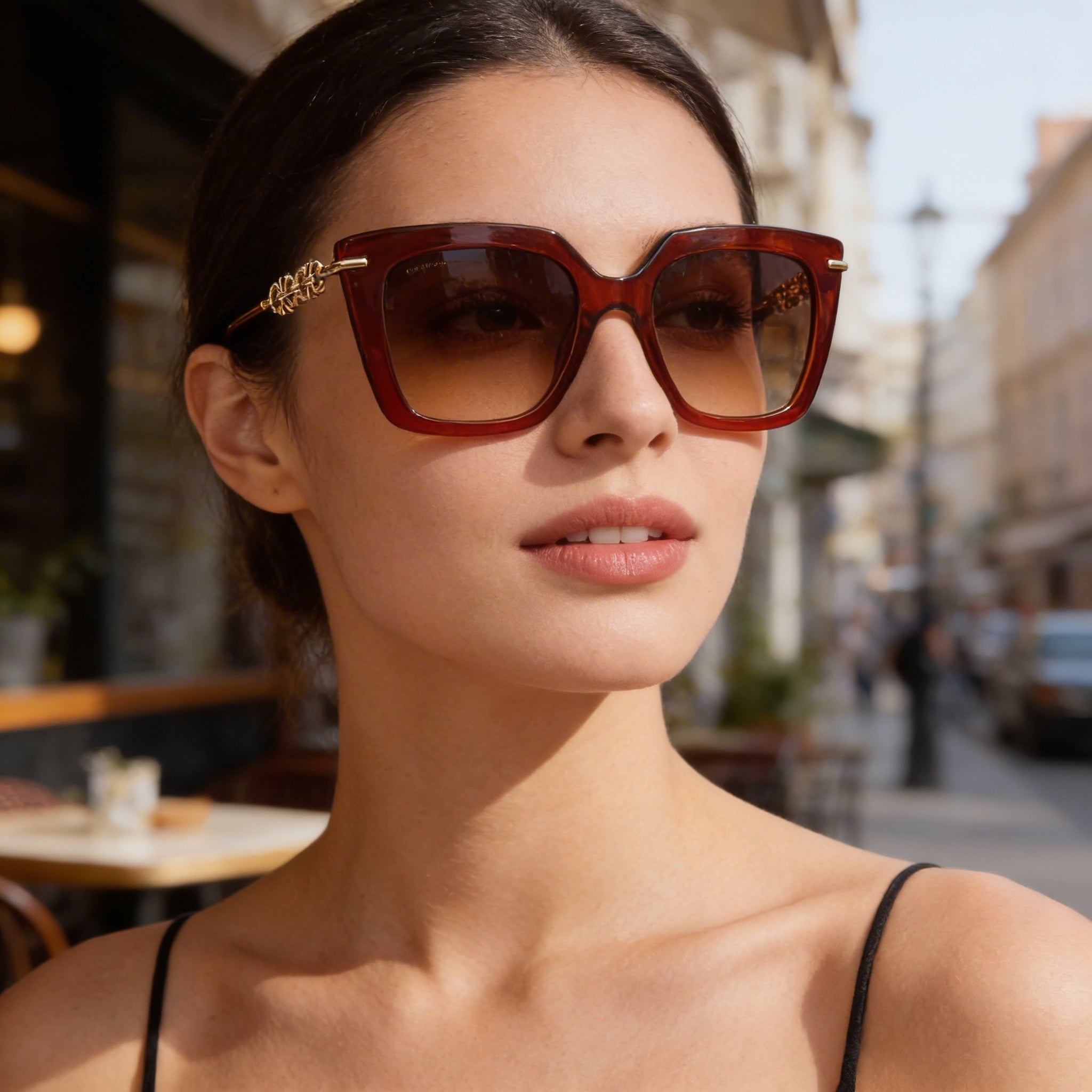 Gafas de sol de mujer Ferragamo SF1041S de montura de plástico marrón transparente con forma de mariposa y lentes degradadas marrones de 51 mm, Photo 6