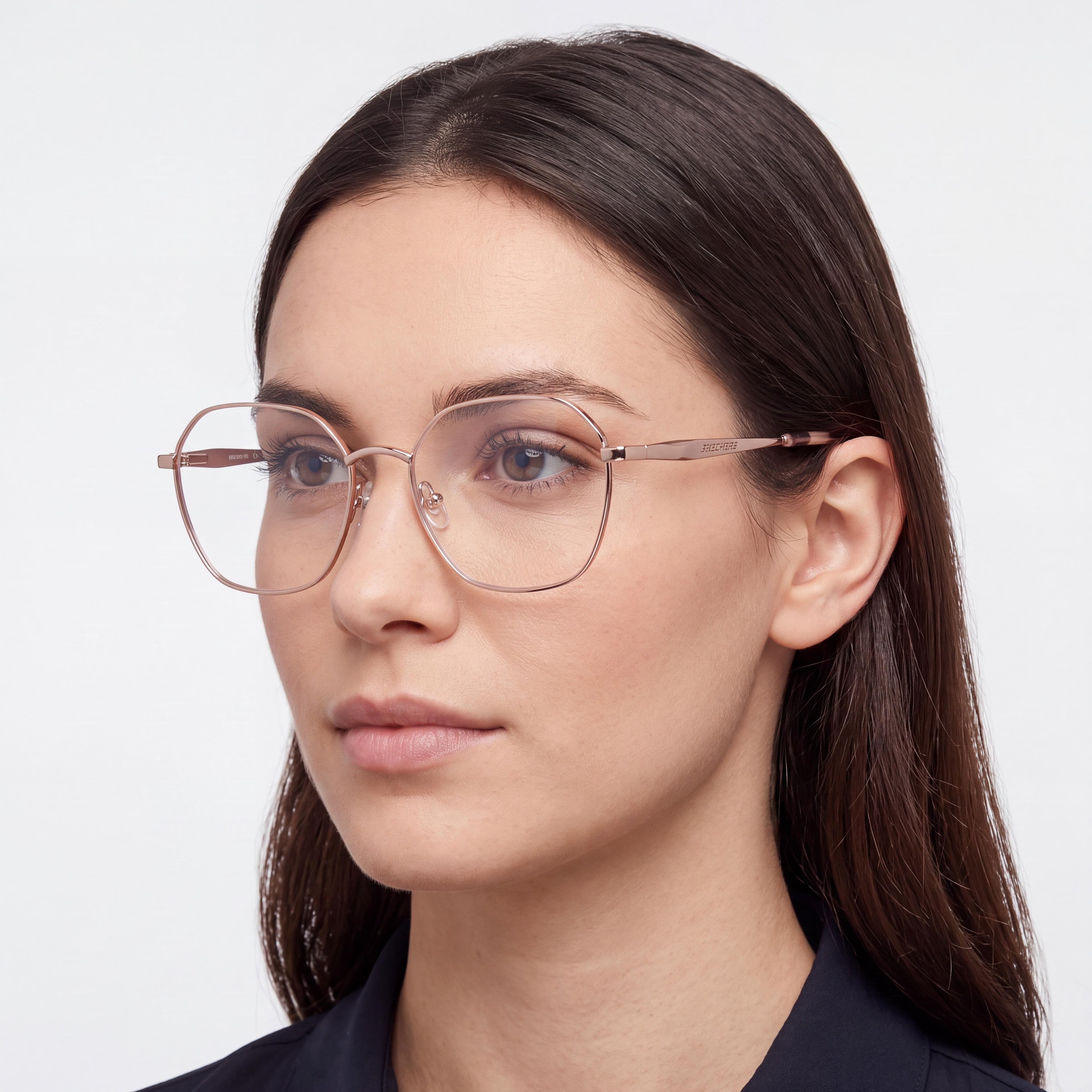 Skechers Se50063 Women's Shiny Rose Gold Stainless Steel Polycarbonate Lens Eyeglasses 53-16-140, Photo 4