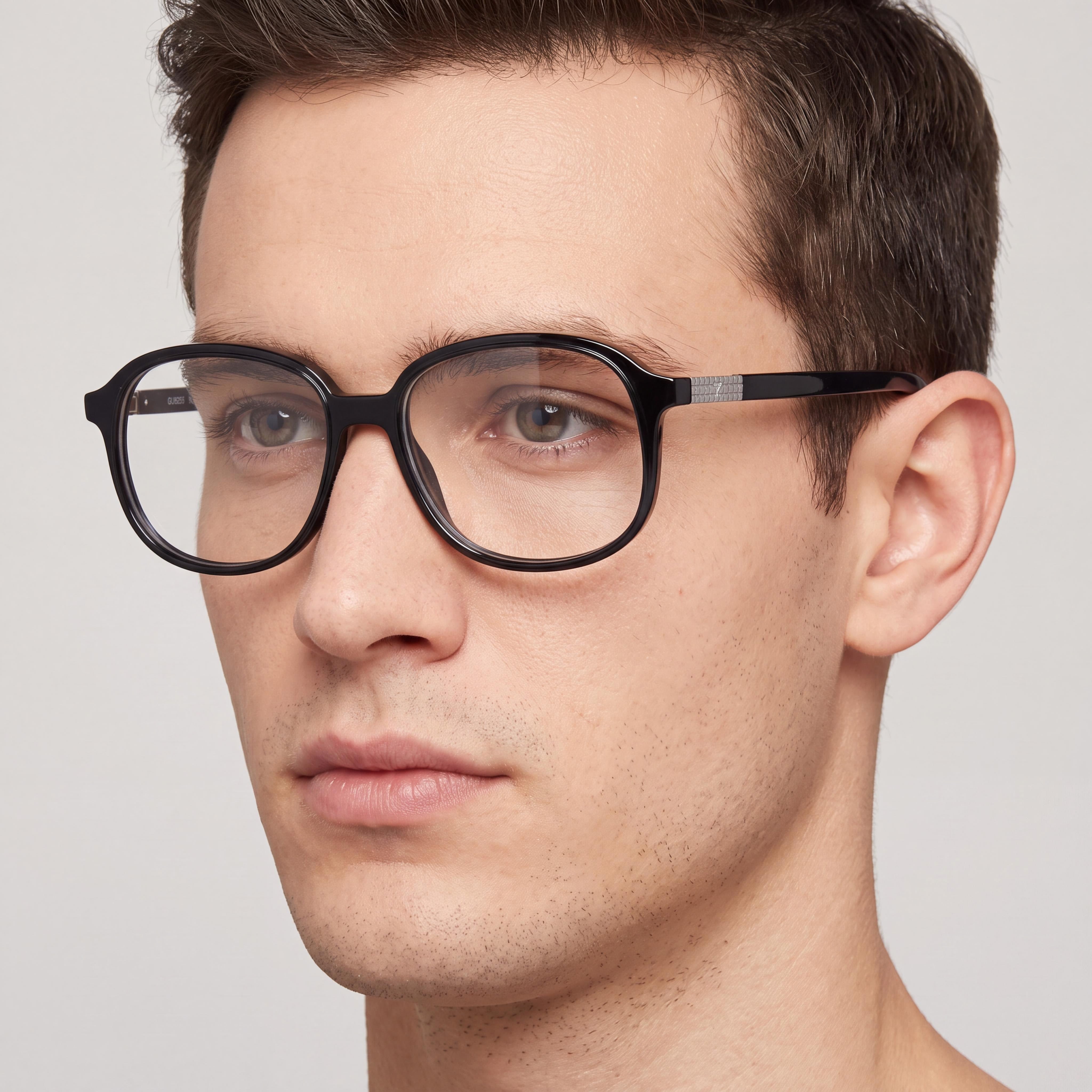 GUESS Casual Unisex Plastic Black Frame Eyeglasses 53mm - Prescription Ready, Transparent Demo Lenses, Photo 3