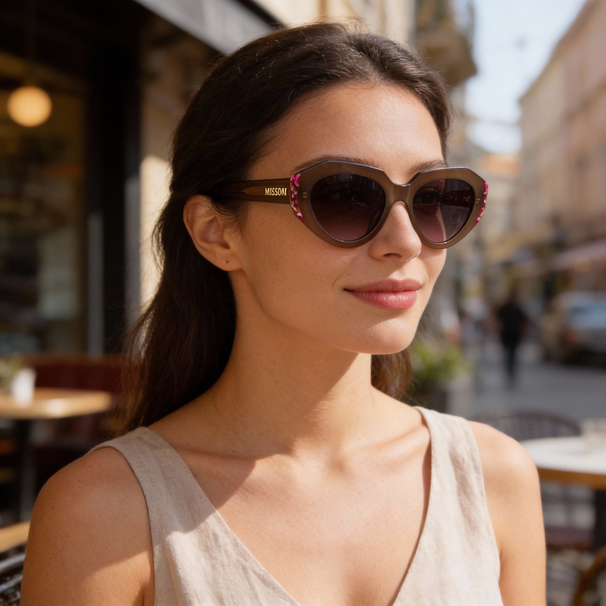 M Missoni Classic Women's Sunglasses, Acetate Beige Pink Brown Shaded Frame, Pink Doubleshade Lenses, 53mm, UV Protected, Photo 6