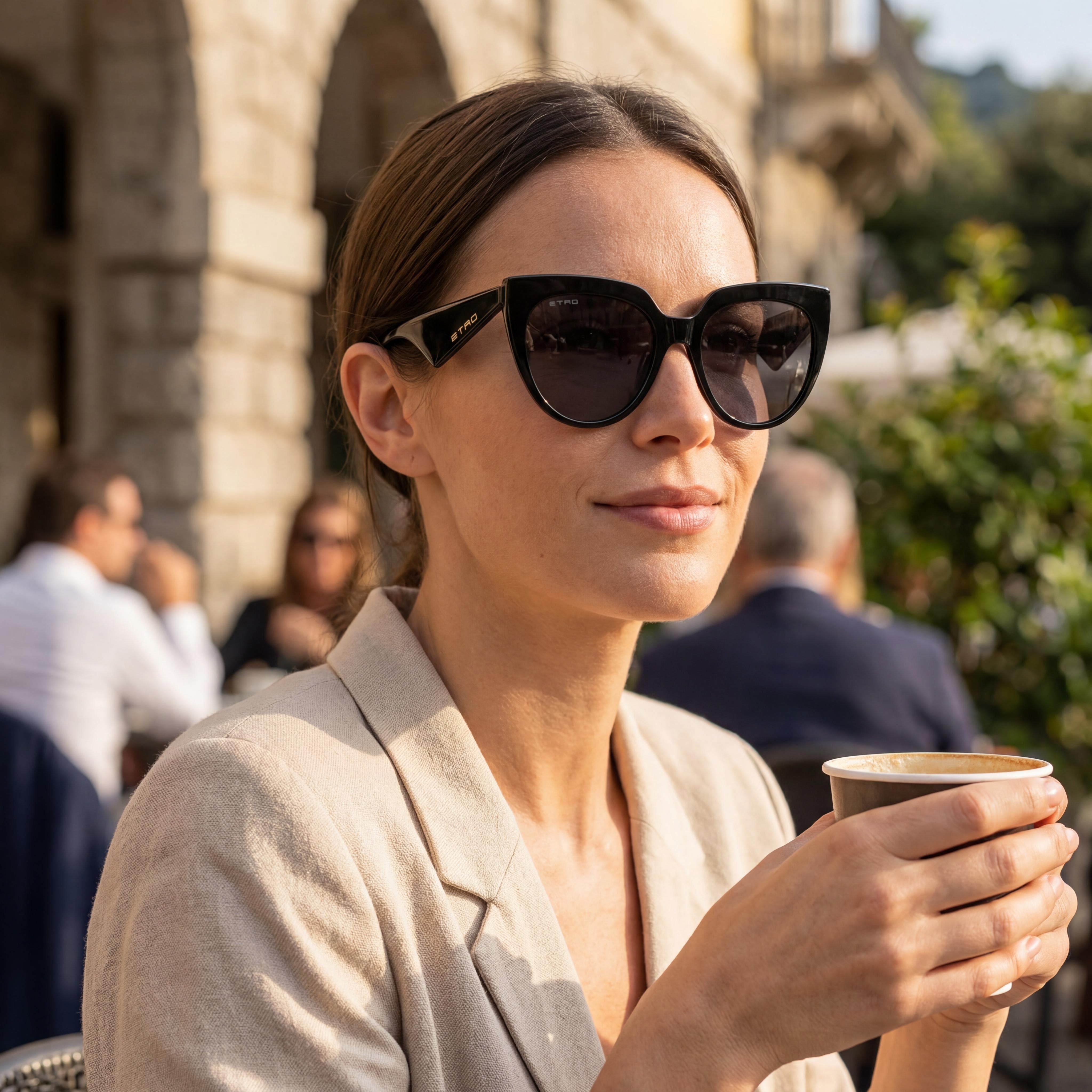 Gafas de sol de acetato negro para mujer Etro estilo informal con lentes negras no polarizadas de 55 mm, Photo 4