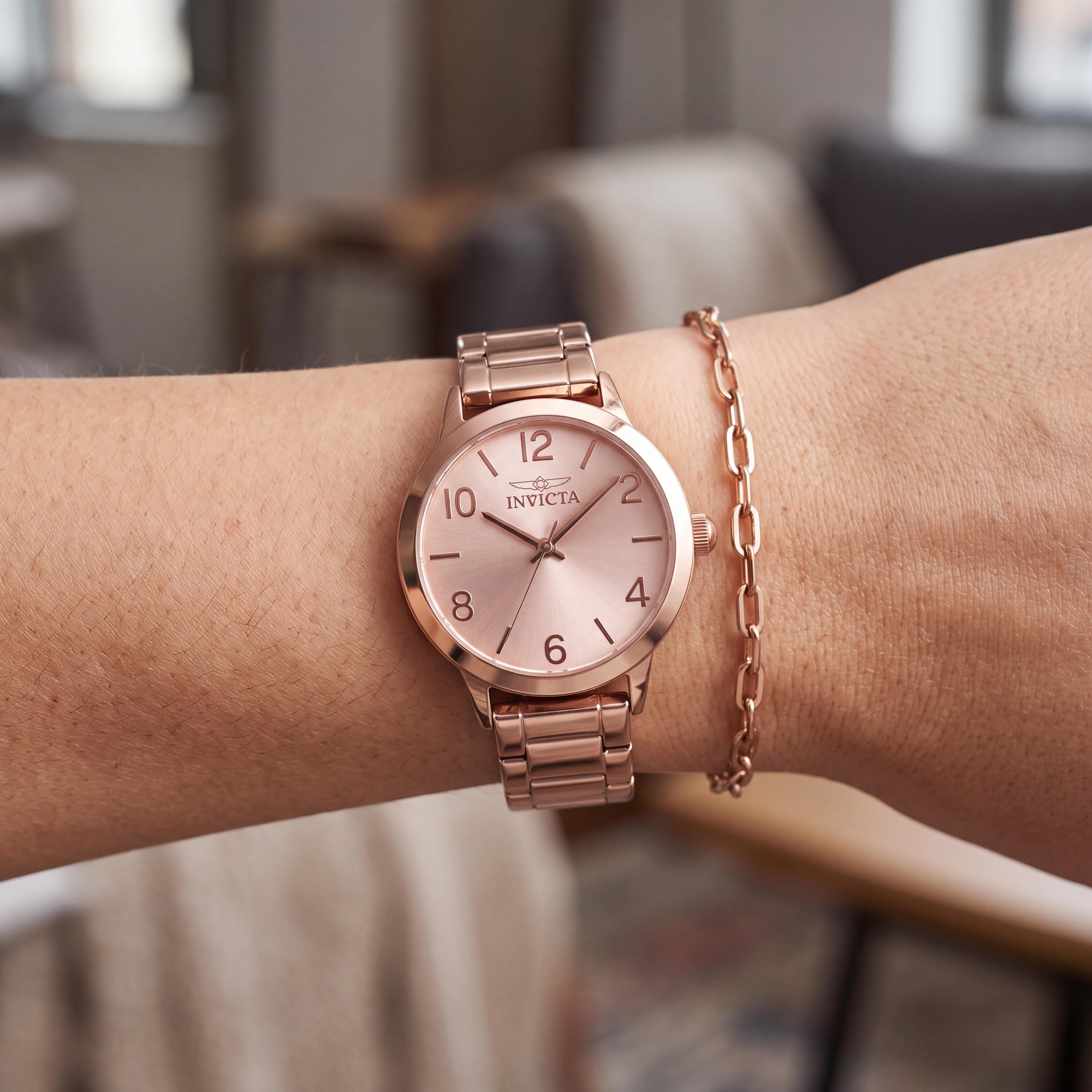 Invicta Wildflower 49087 Unisex Quartz Watch, Rose-gold Dial, Stainless Steel Case & Bracelet, 34mm, Photo 4
