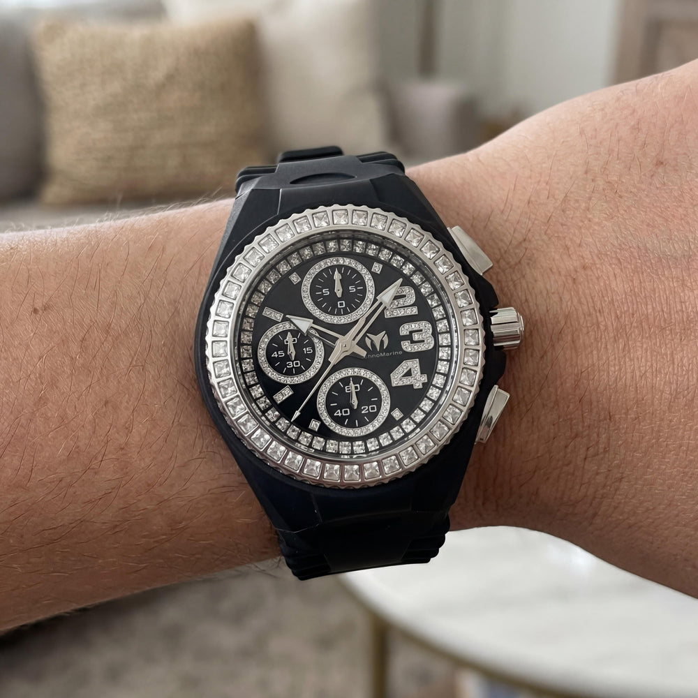 Technomarine Cruise TM-121192 40mm Unisex Chronograph Silver Case Black Dial Silicone Strap Watch