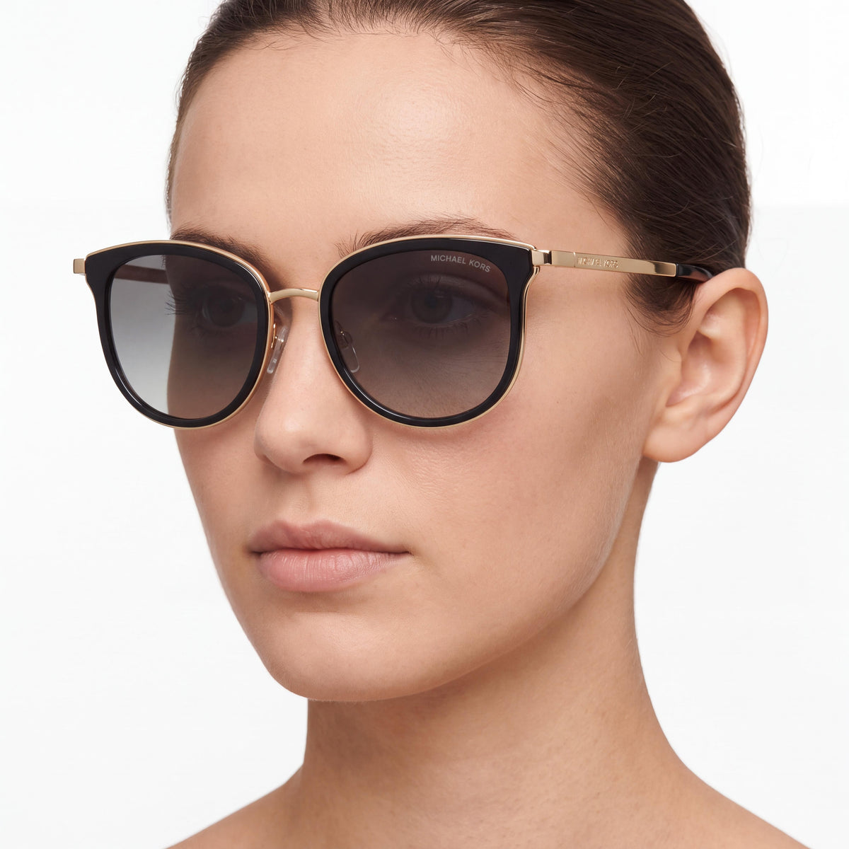 Michael Kors 110011 Unisex Rectangle Acetate Sunglasses Black Gold Grey Shaded Frame Grey Gradient Lenses UV Protection 54mm, Photo 3