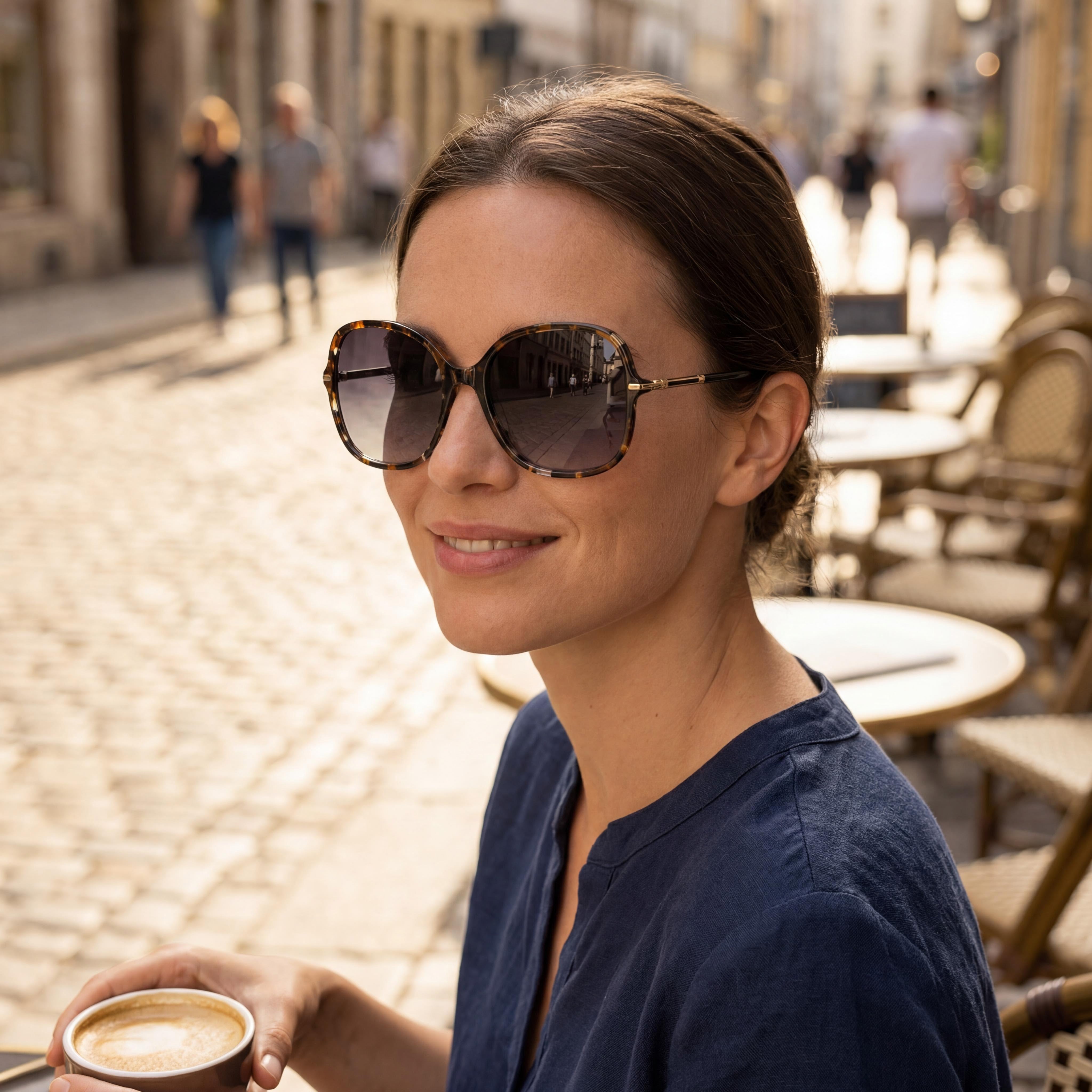 Carolina Herrera Casual Women's Black Havana Gold Acetate Non-Polarized Sunglasses, Bridge 18mm, Temple 135mm, Photo 4