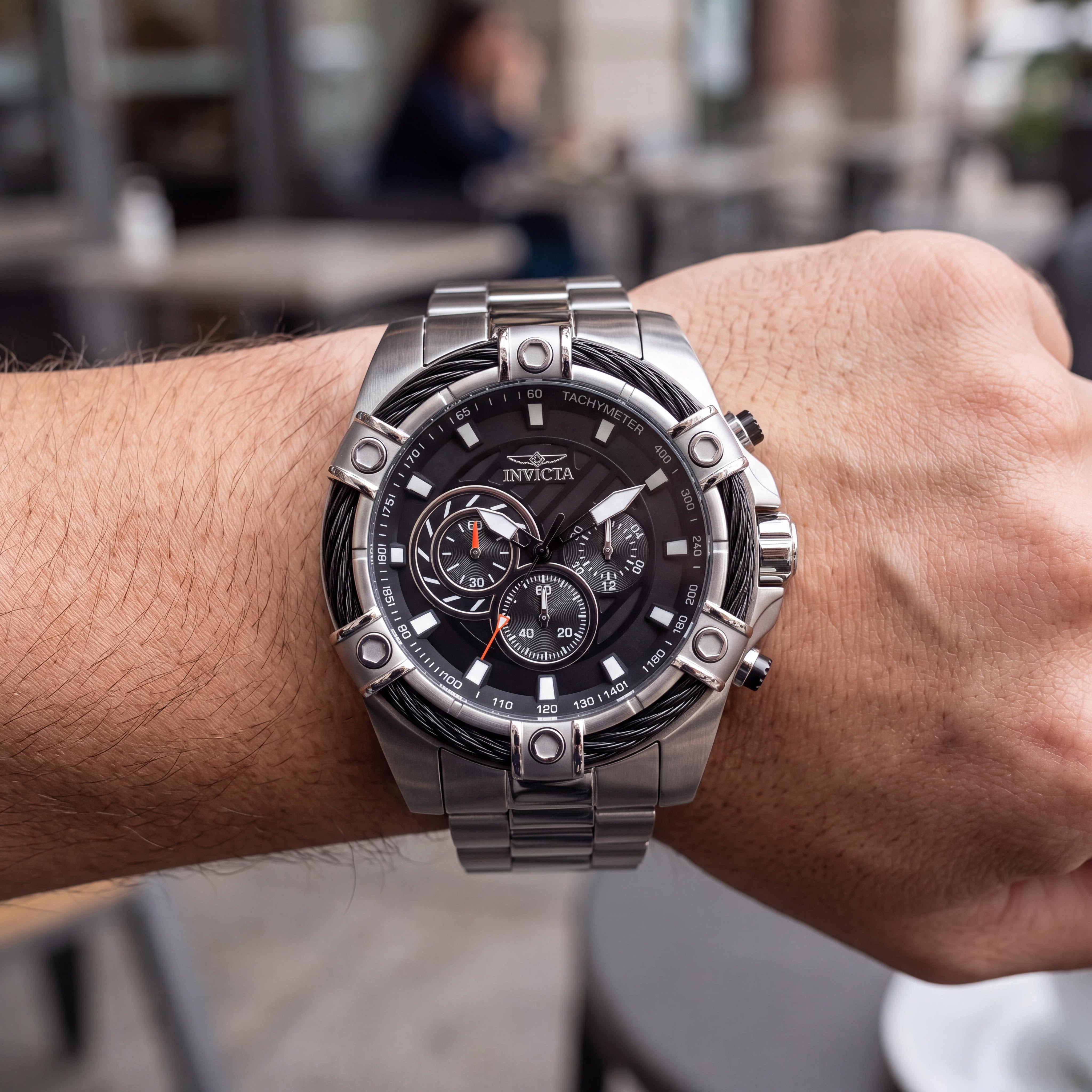 Invicta Bolt Chronograph Men's Stainless Steel Water Resistant Watch with Black Dial, Luminous Hands, Stop Watch, Photo 4