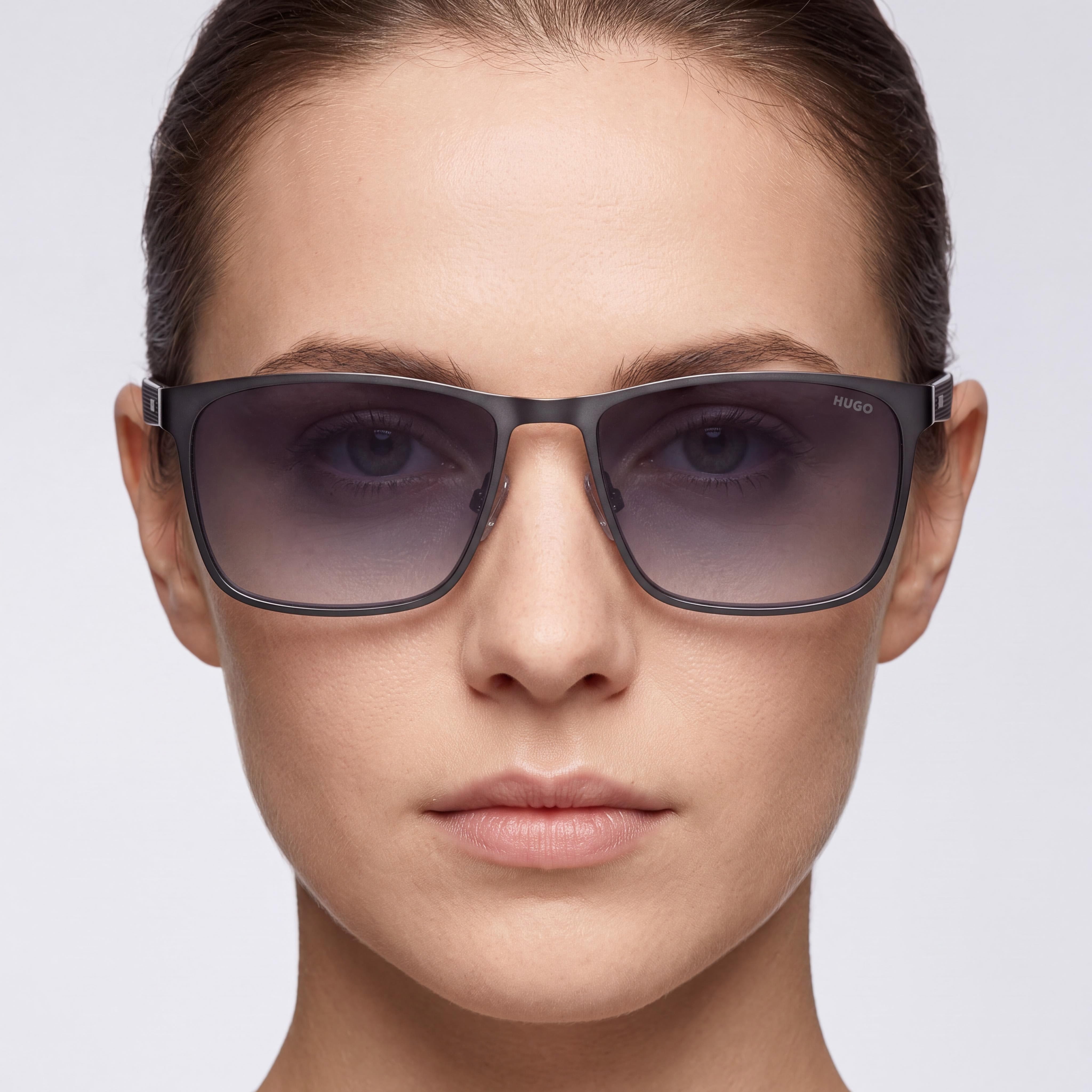 HUGO Hg 1328/S Rectangular Women's Matte Ruthenium Black Stainless Steel Sunglasses 57mm, Photo 5