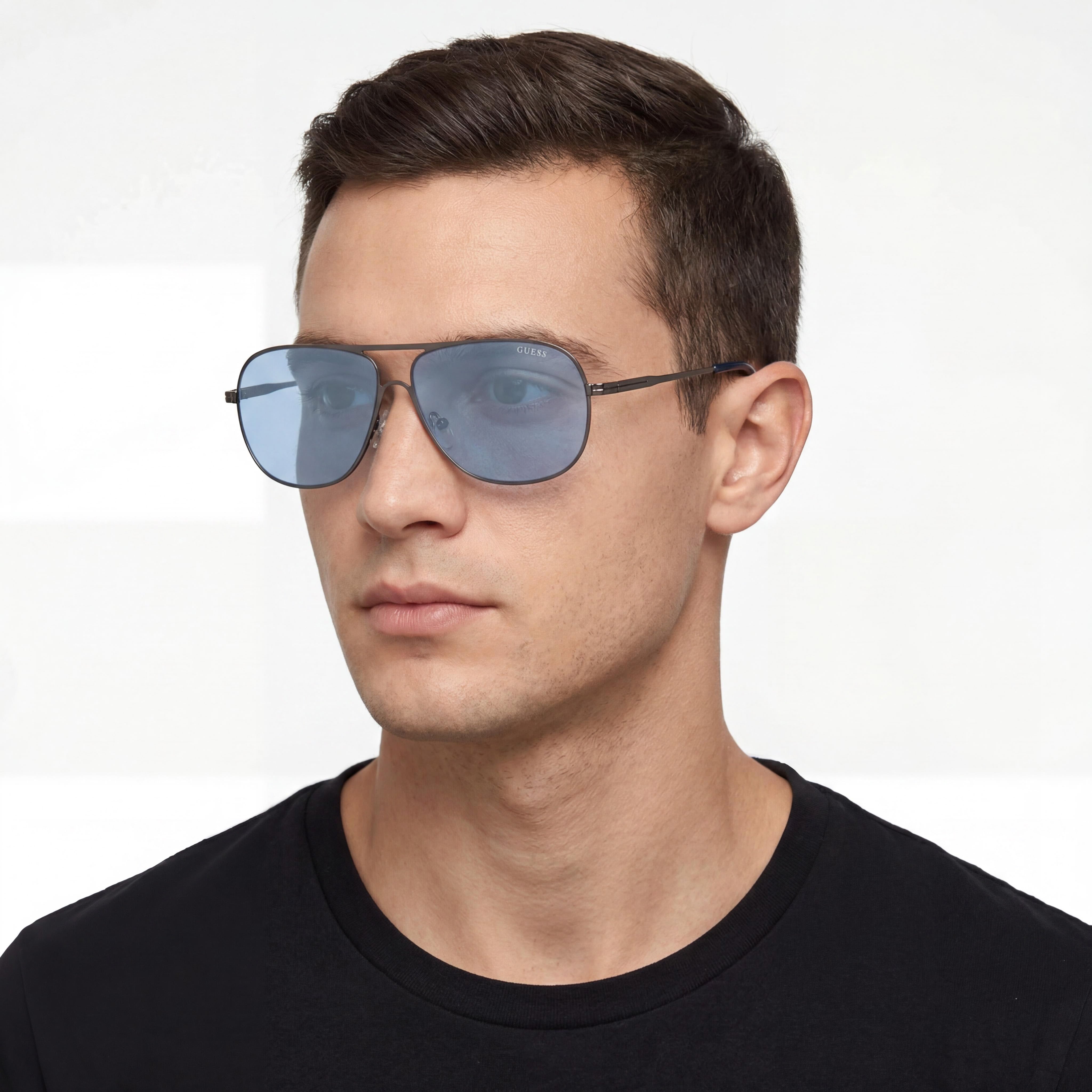 Guess Gf0208 Men's Metal Aviator Gunmetal Sunglasses 100% UV Protection, Photo 4