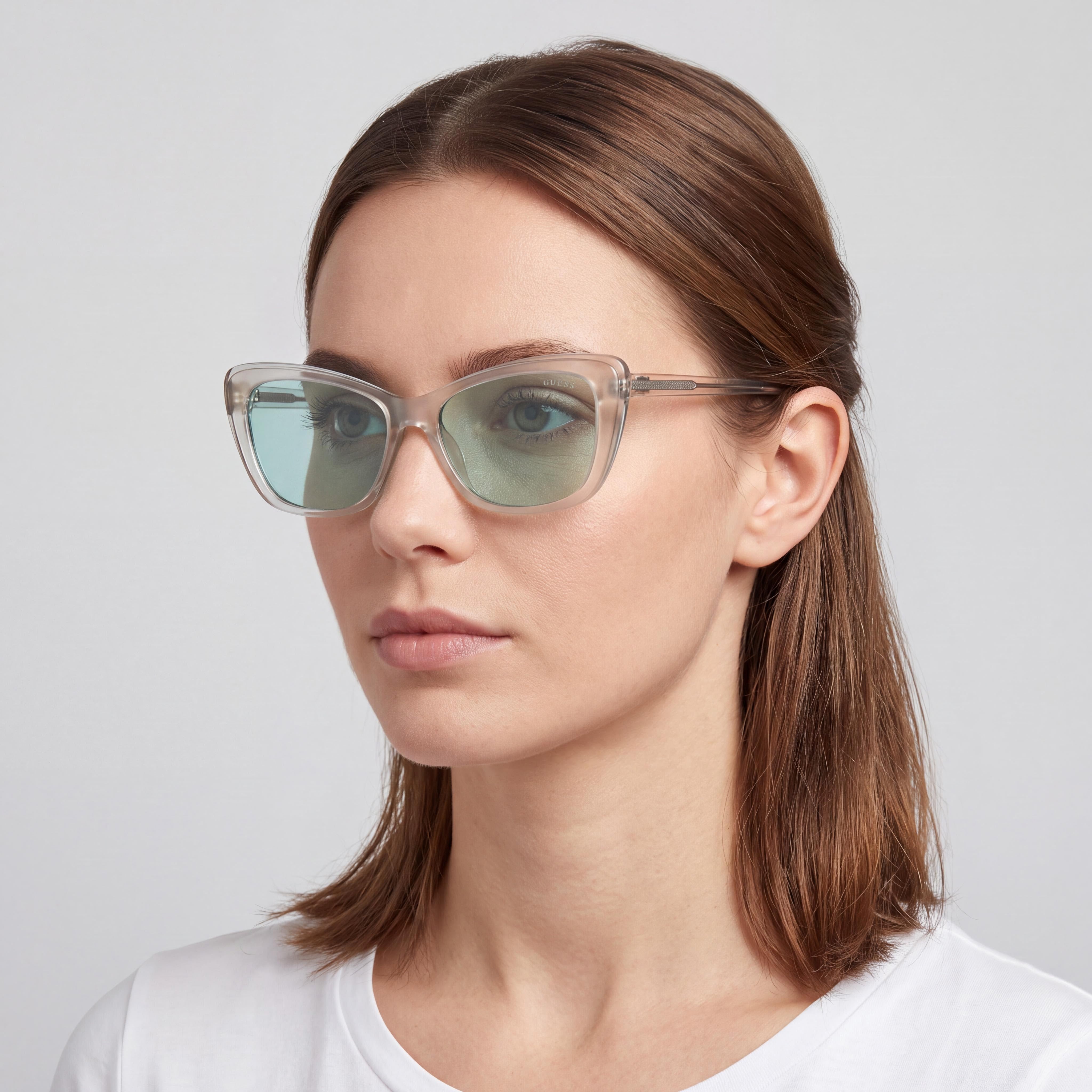 GUESS Women's Classic Plastic Sunglasses, Crystal Blue Frame, Blue Lenses, 100% UV Protected, 55-16-140mm, Photo 5