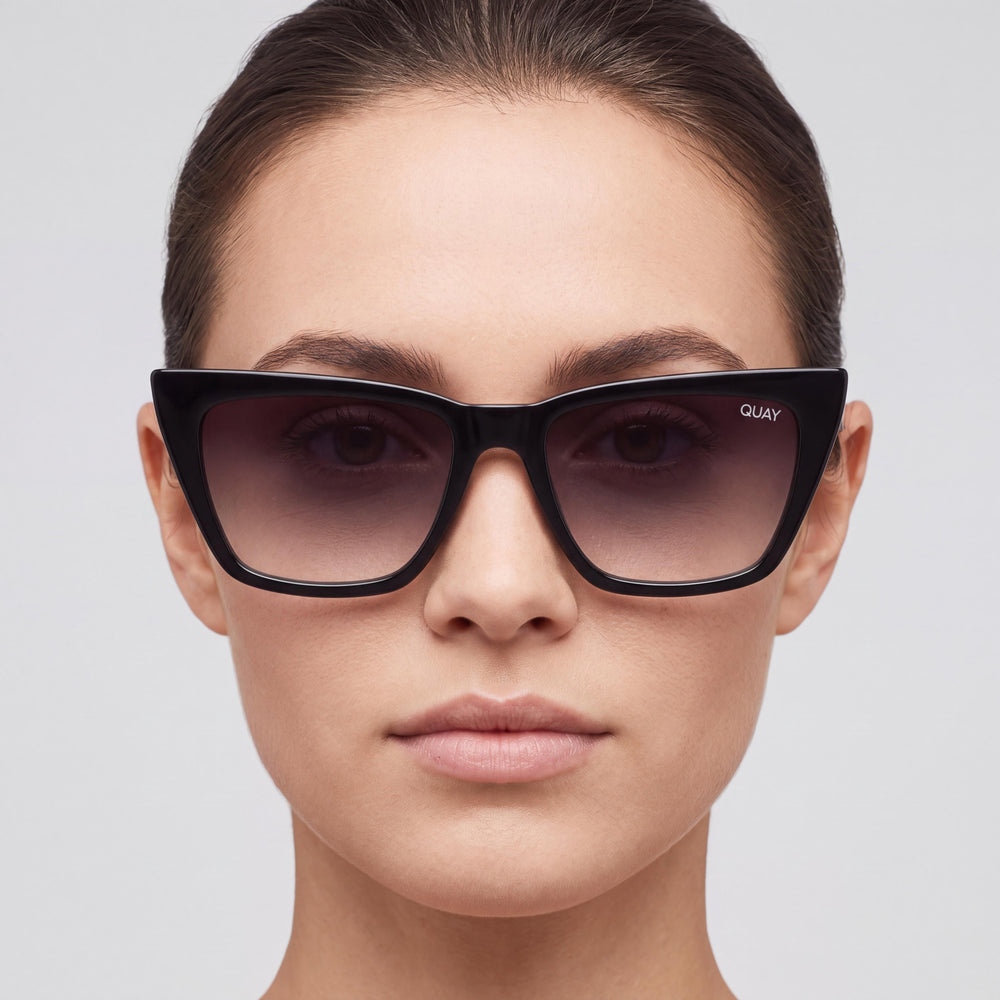 QUAY AUSTRALIA Call the Shots Gafas de sol de ojo de gato negras degradadas de plástico 100% protección UV para mujer 145mm