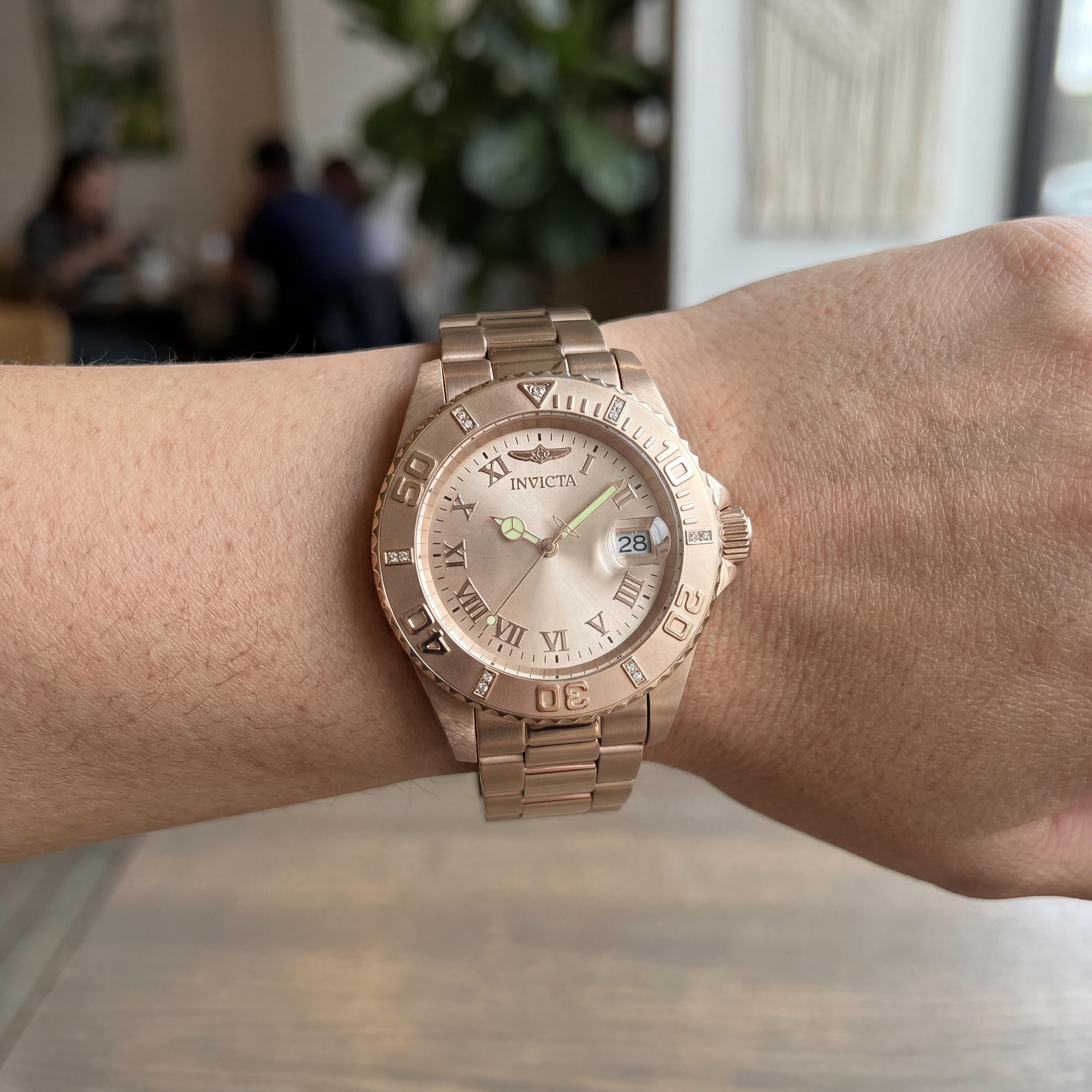 Invicta Pro Diver 12821 Women's Rose Gold Stainless Steel Diamond Bezel Luminous Quartz Dive Watch 40mm, Photo 4