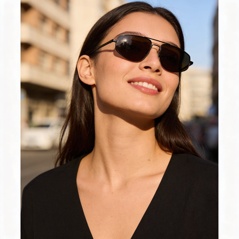 Bottega Veneta Aviator Unisex Sunglasses - Metal Frame, Black Grey Color, Grey Lens, 59mm Lens Width