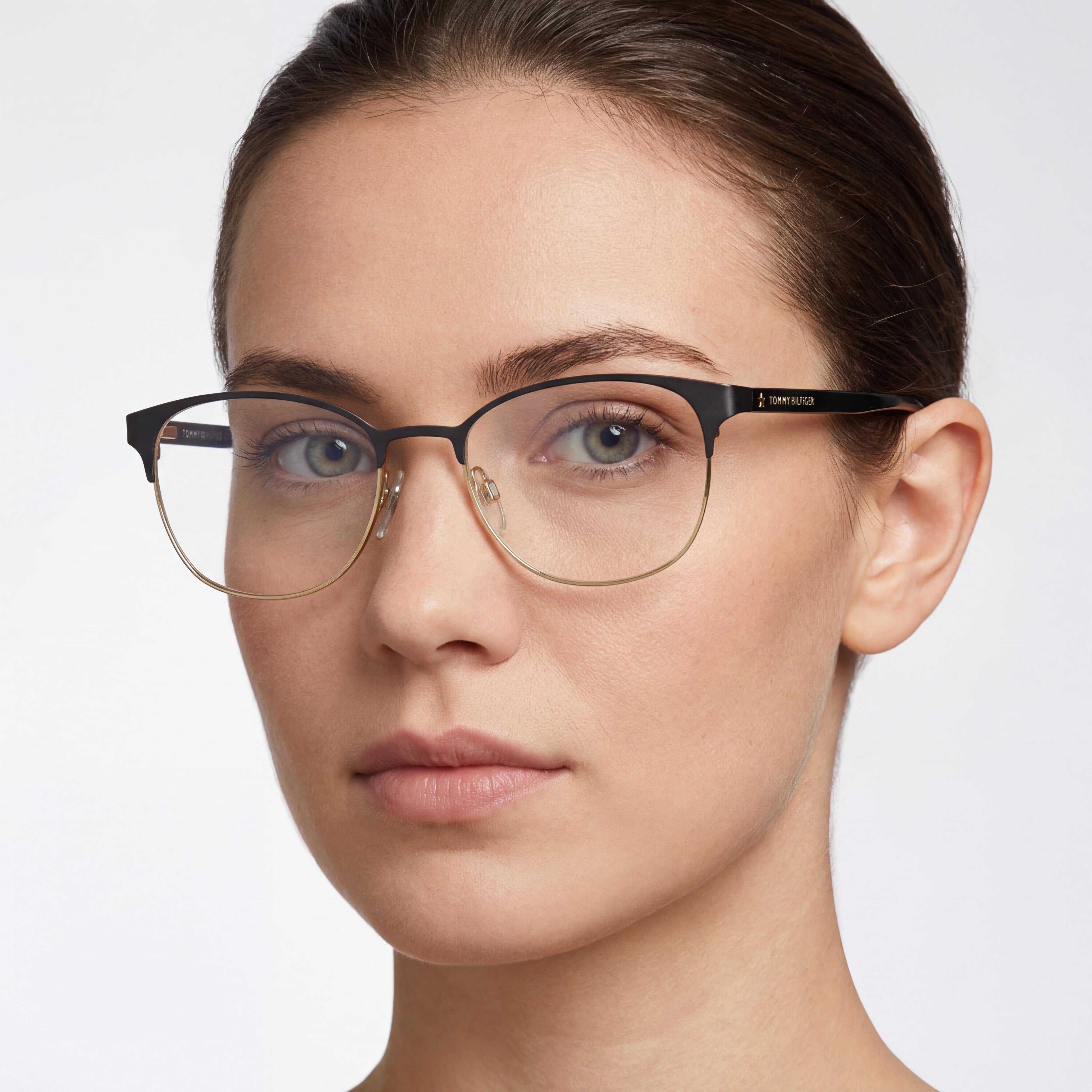 Monturas ópticas Tommy Hilfiger Th 1749 para mujer de acero aleado negro mate de 53 mm - Lentes de demostración transparentes, listas para graduar, Photo 5