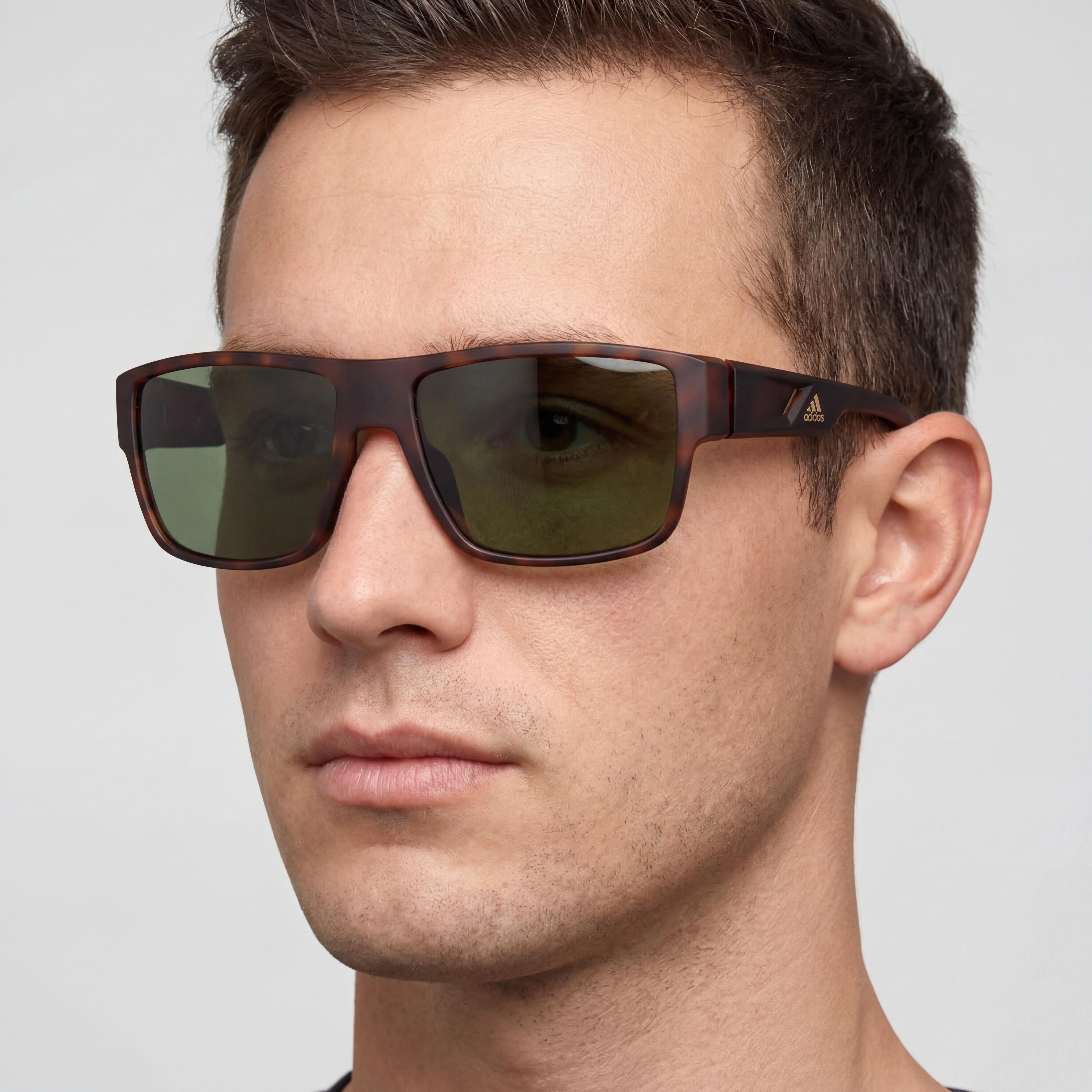 adidas SP0006 Men's Rectangular Acetate Dark Havana Sunglasses Green Non-Polarized UV Protected 57-16-135, Photo 4
