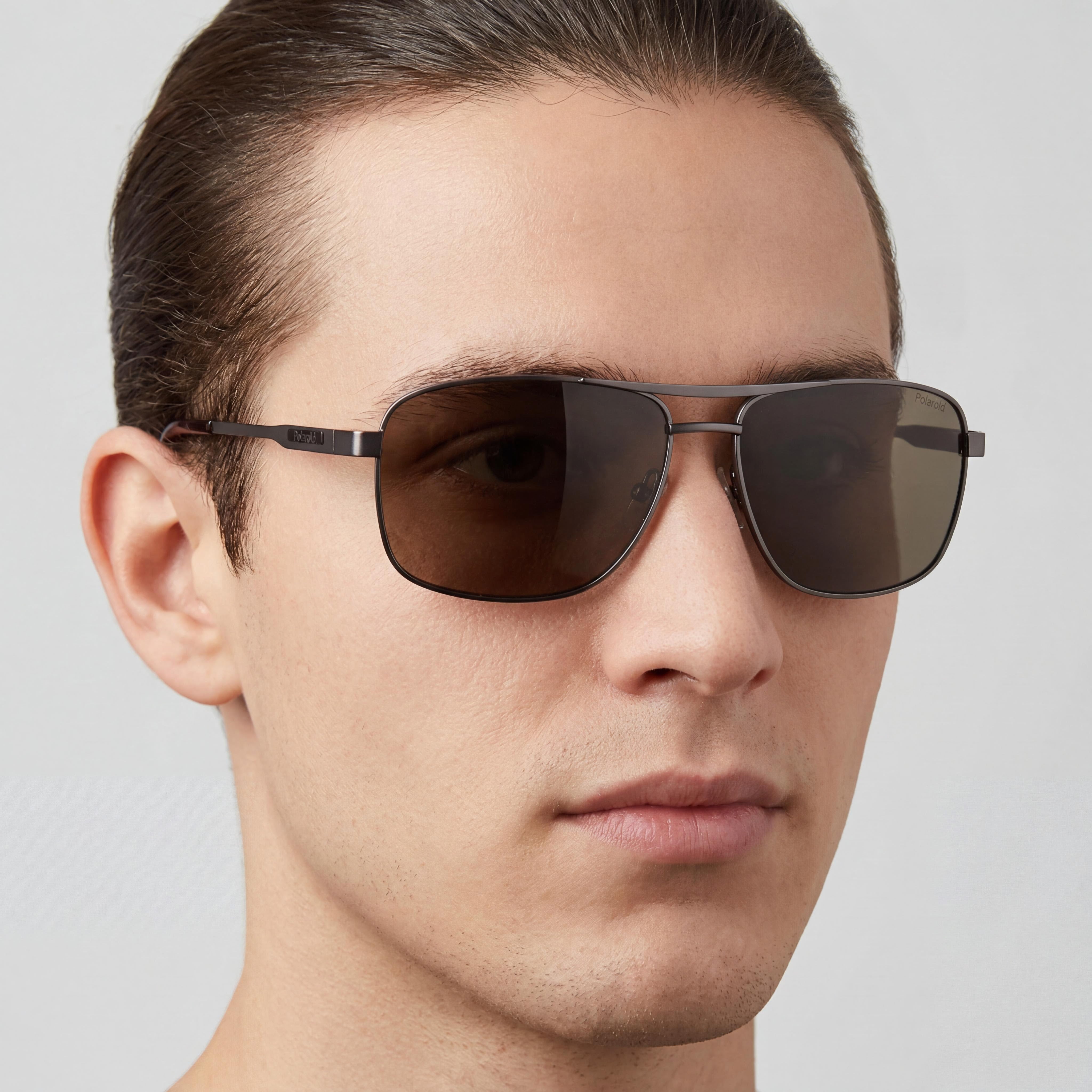 Polaroid Modern Unisex Stainless Steel Sunglasses, Dark Ruthenium, UV Protection, 59mm, Photo 5