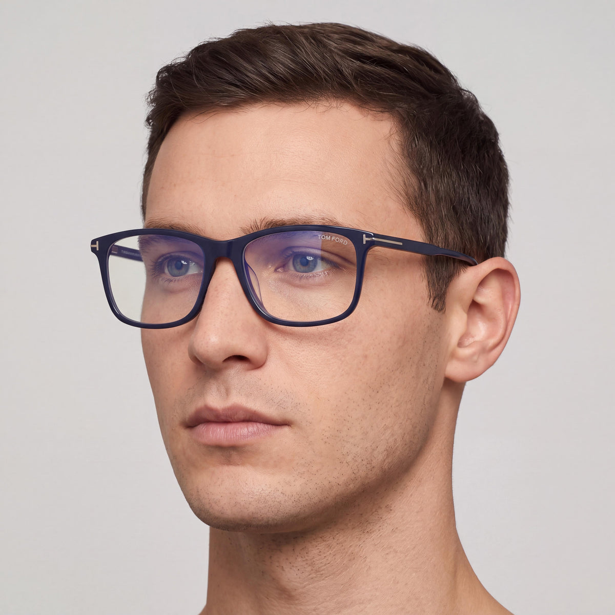Tom Ford FT5646-D-B Gafas de hombre de plástico con montura completa rectangular azul marino brillante 57mm, Photo 4