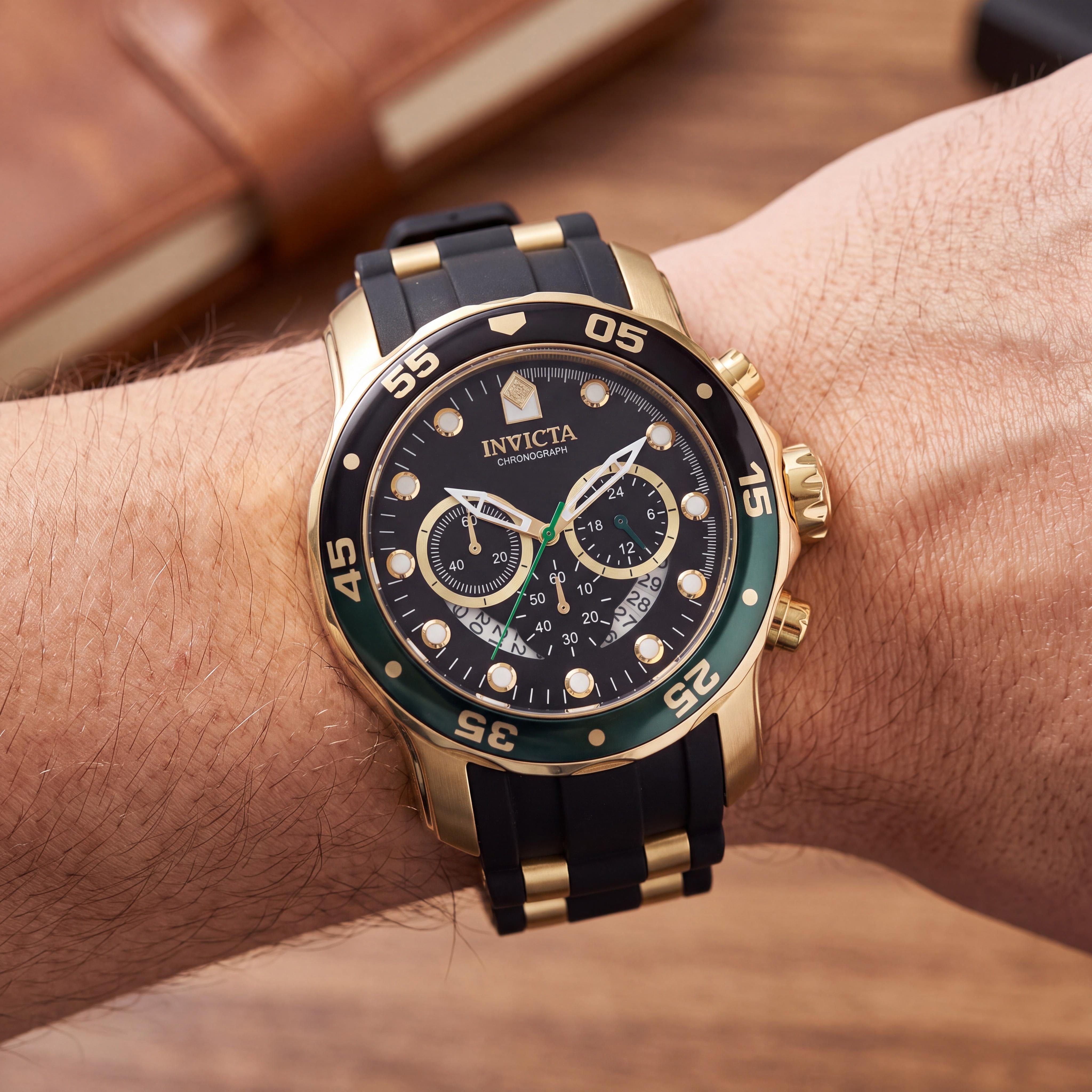 Invicta Pro Diver anillo de banda para hombre, esfera dorada y negra, cronómetro de acero inoxidable, resistente al agua, 48 mm, Photo 3
