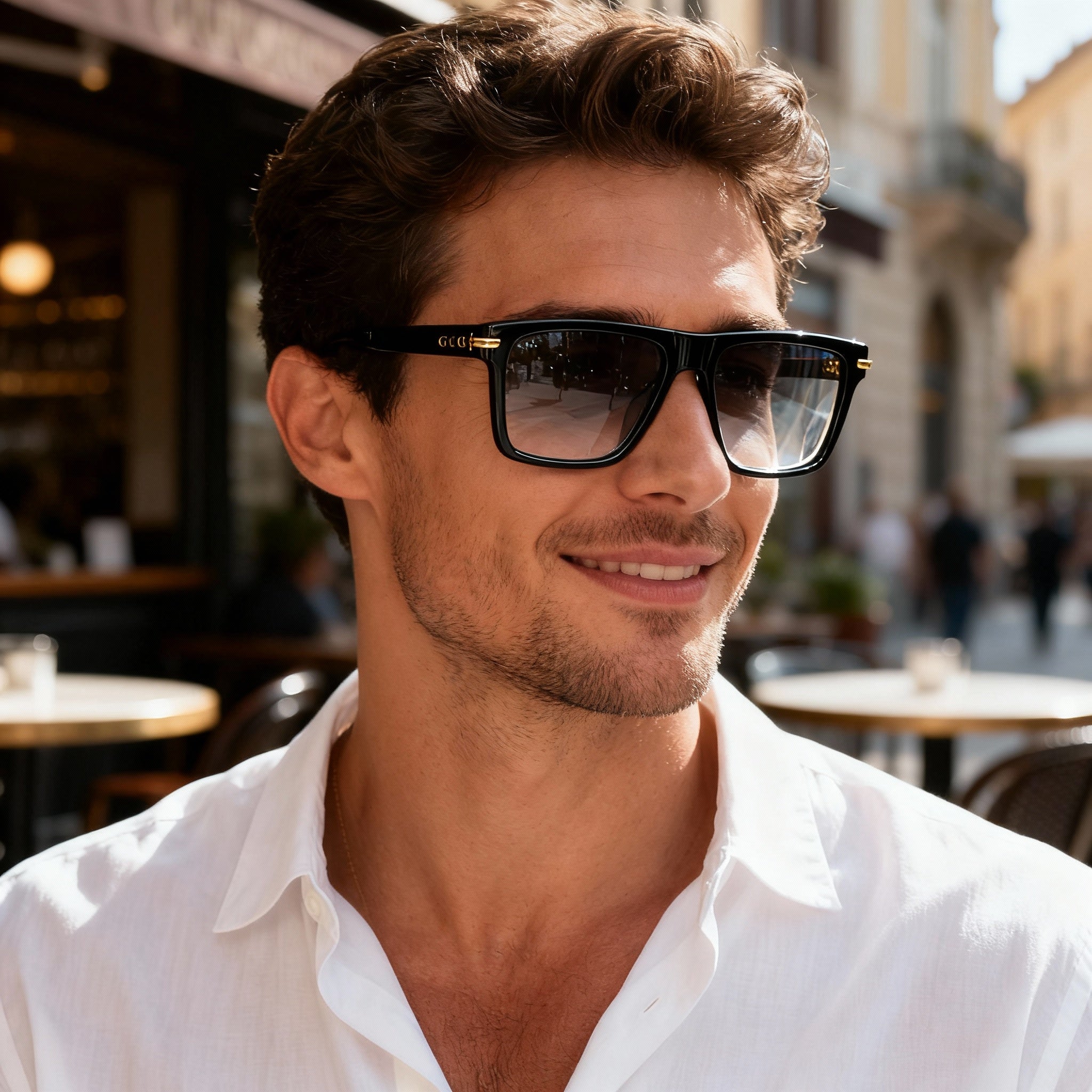 Gucci GG1445O Men's Rectangle Acetate Eyeglass Frames Black Gold, Clear Customisable Lens, 56-17-145, Photo 5