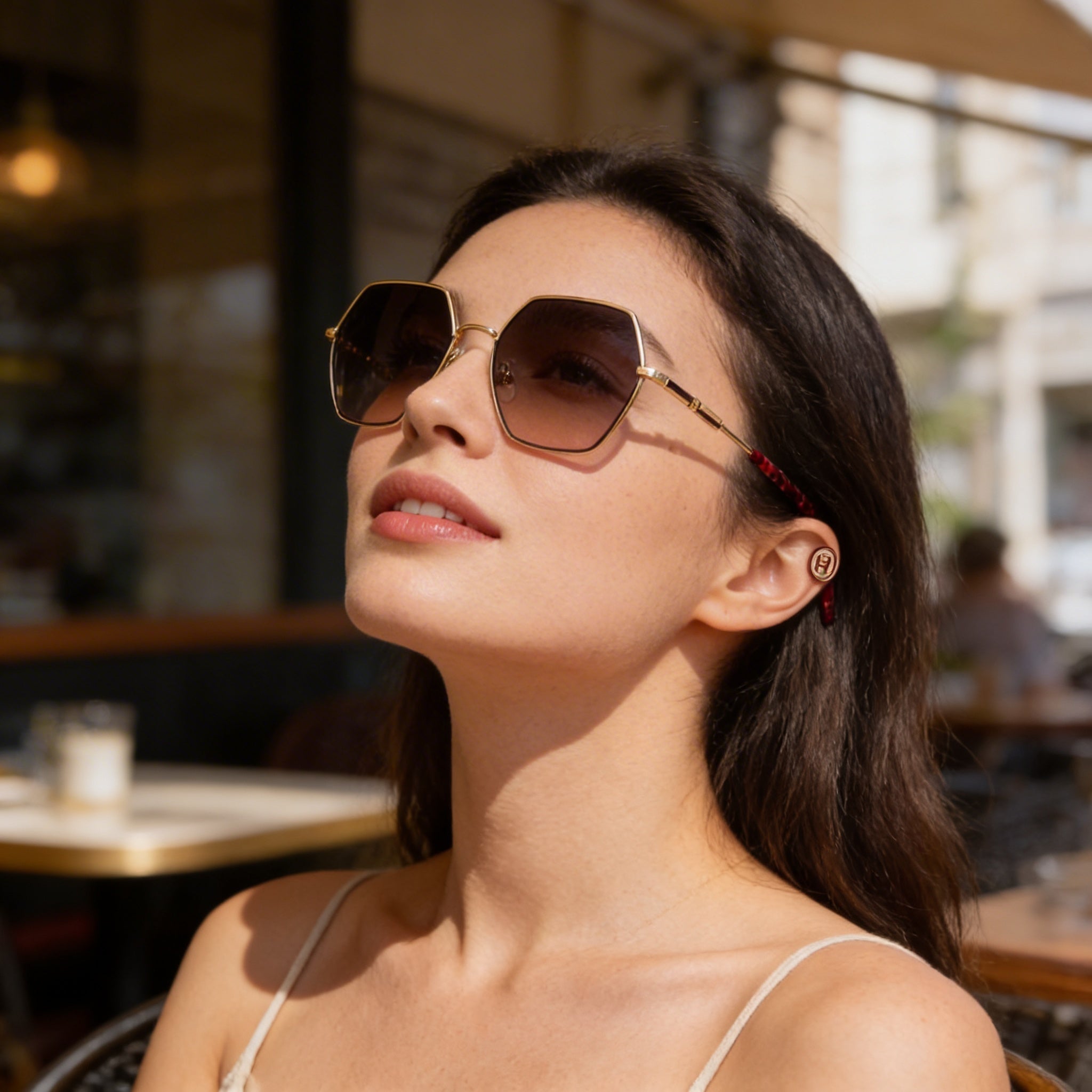 Gafas de sol de policarbonato con protección UV Carolina Herrera Essential para mujer, ligeras, de metal dorado y burdeos, 55 mm, Photo 6