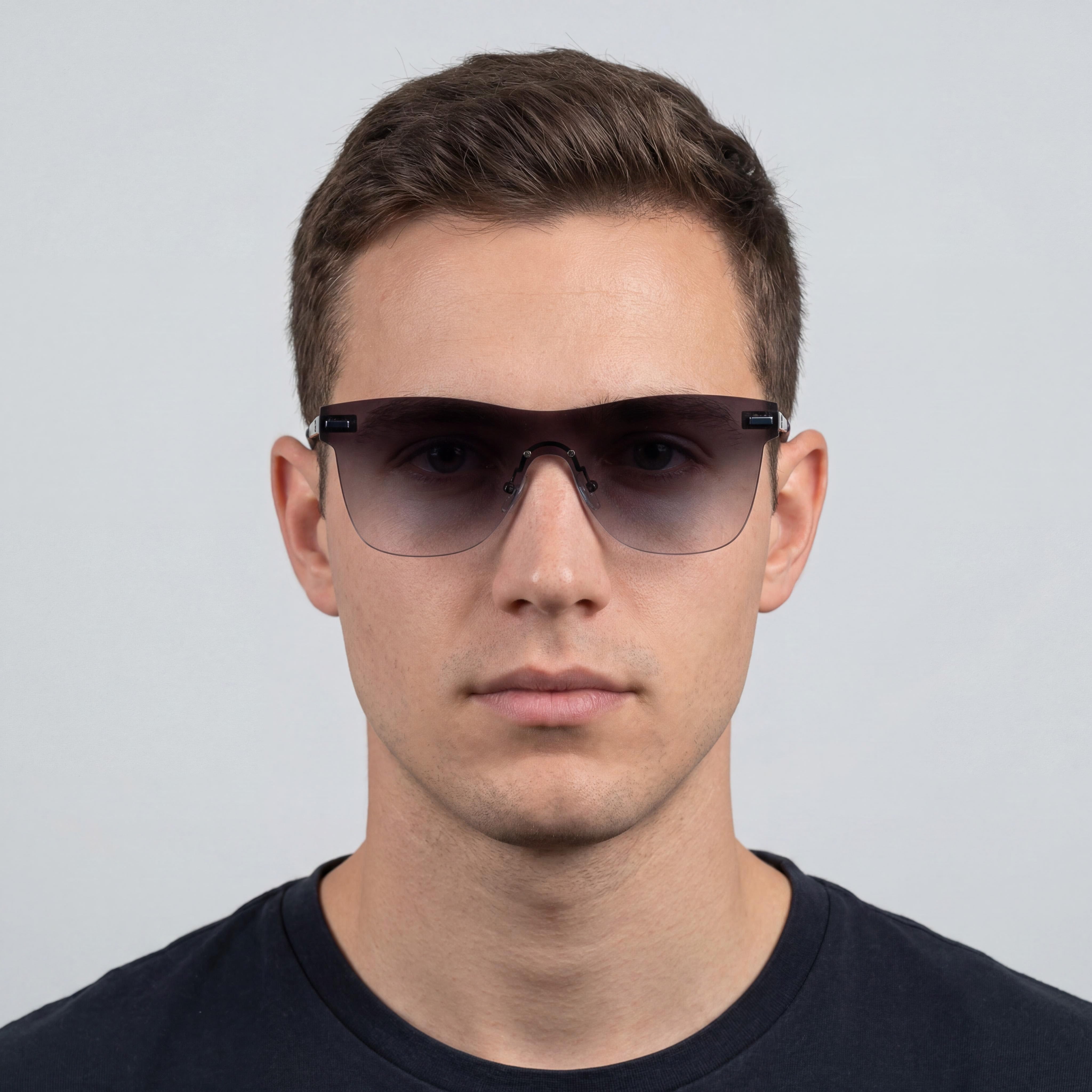 GUESS Gf0186 Men's Matte Blue Gradient Plastic Shield Rimless Sunglasses, Grey Gradient Lenses, 50mm, UV Protection, Photo 5