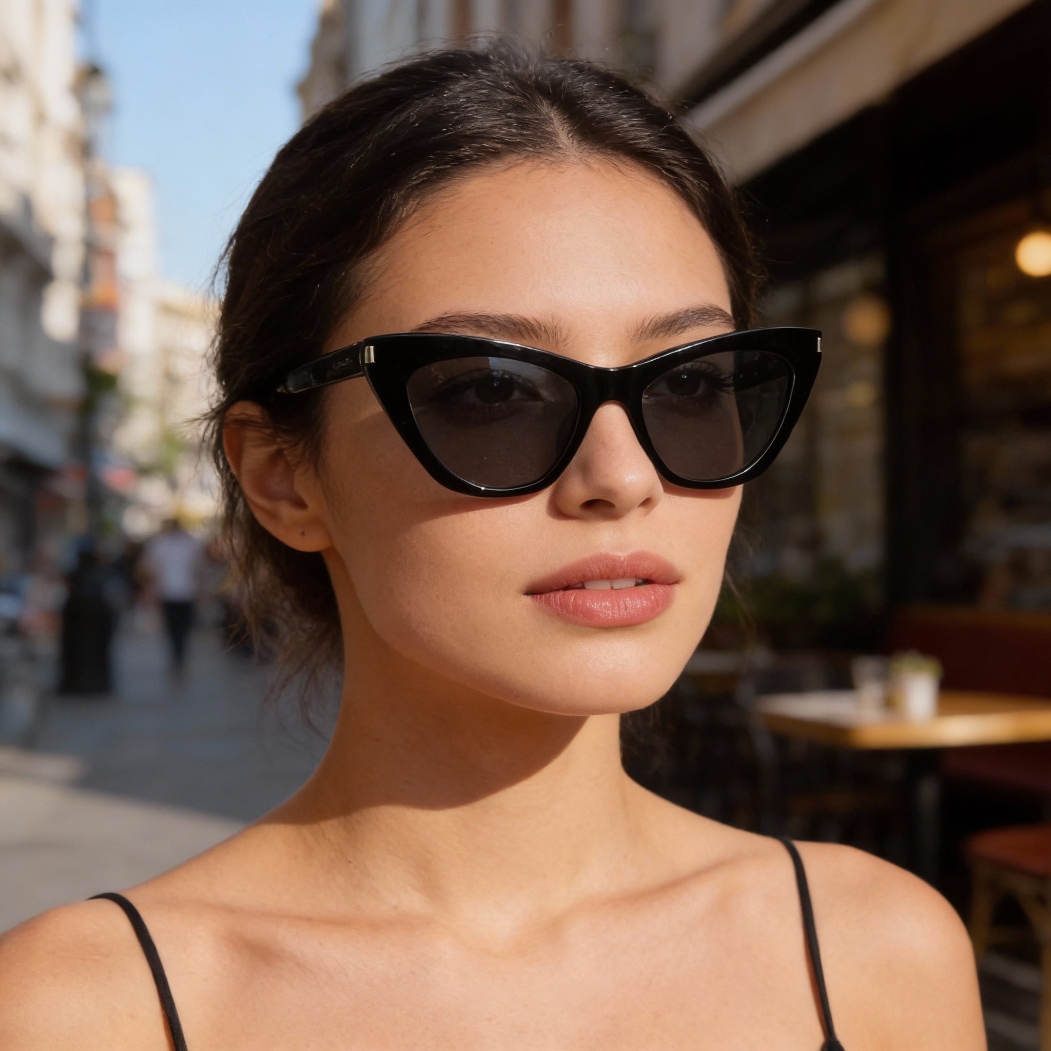 Gafas de sol Yves Saint Laurent SL 214 Kate para mujer, de acetato negro, estilo ojo de gato, sin polarizar, con protección UV, 55 mm, Photo 4