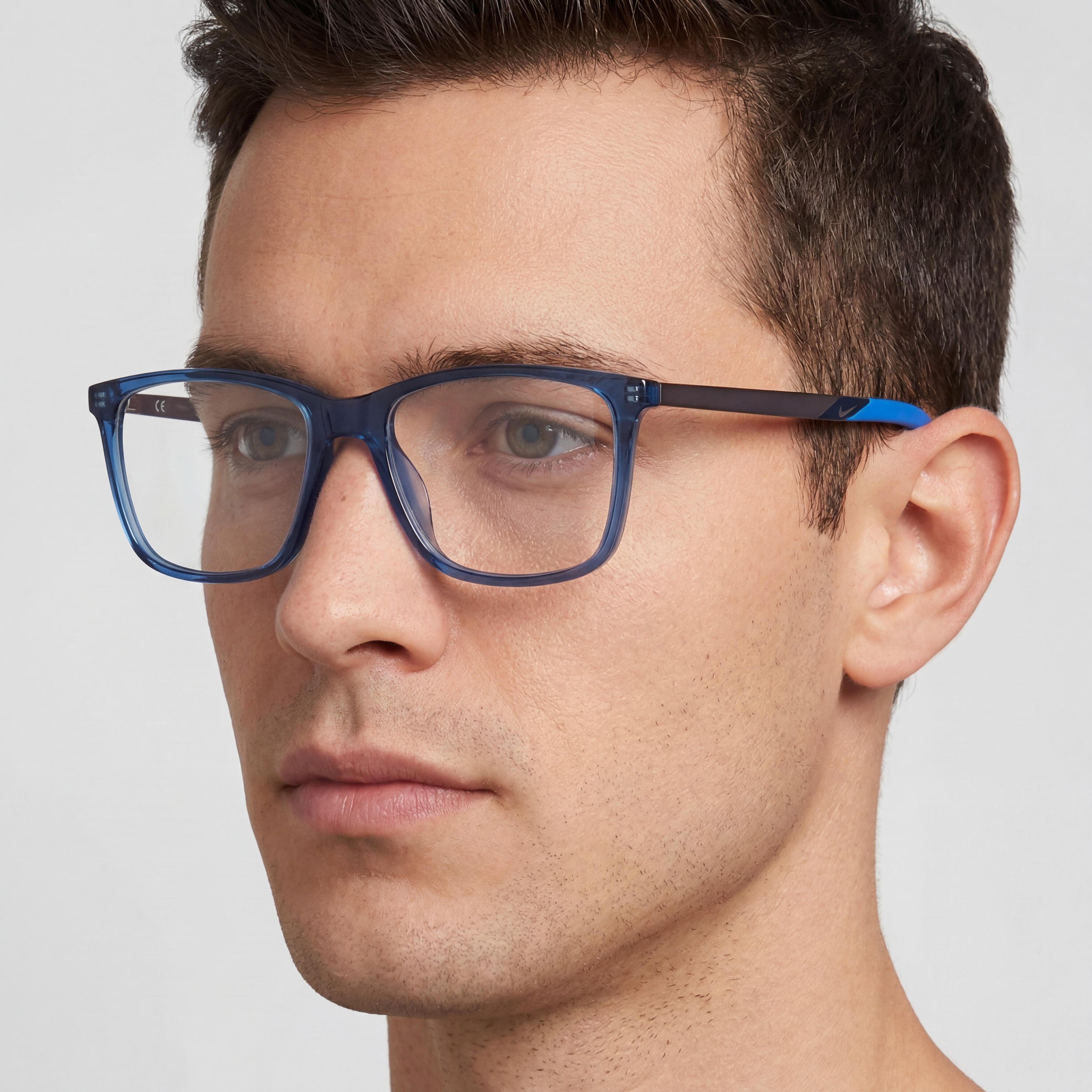 Nike 7258 Unisex Casual Prescription-Ready Plastic Frame Rectangle Eyeglasses Mystical Navy Blue 54mm, Photo 4