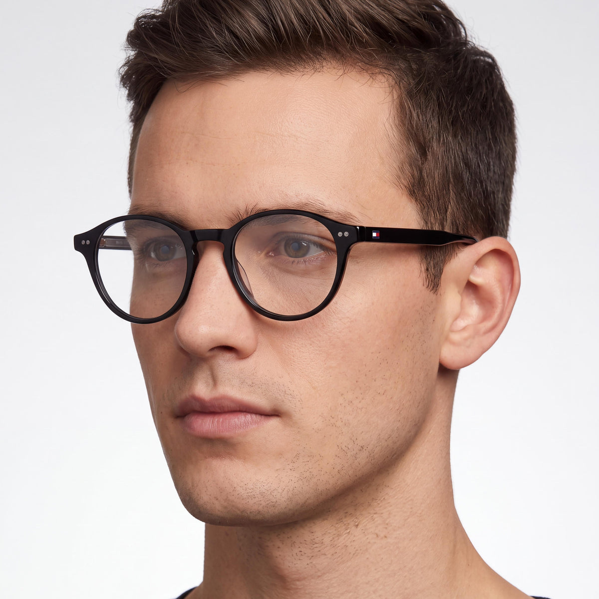 Gafas graduadas Tommy Hilfiger 2129 para hombre, redondas, de acetato negro transparente, sin polarizar, 51-20-150, Photo 3