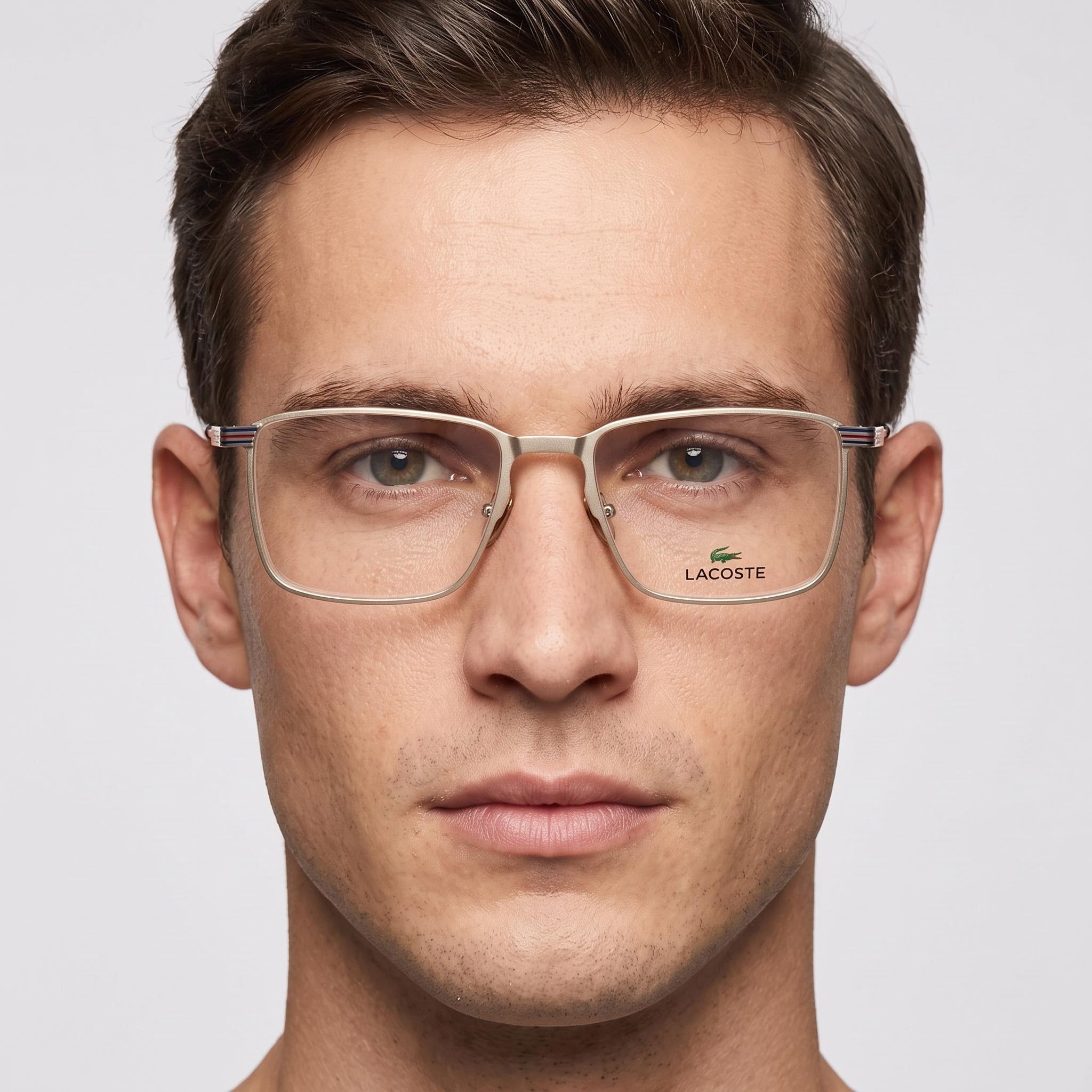Gafas Lacoste L2285E unisex, cuadradas clásicas, de montura completa, acero de aleación dorado semimate, 54 mm de ancho de lente, Photo 4