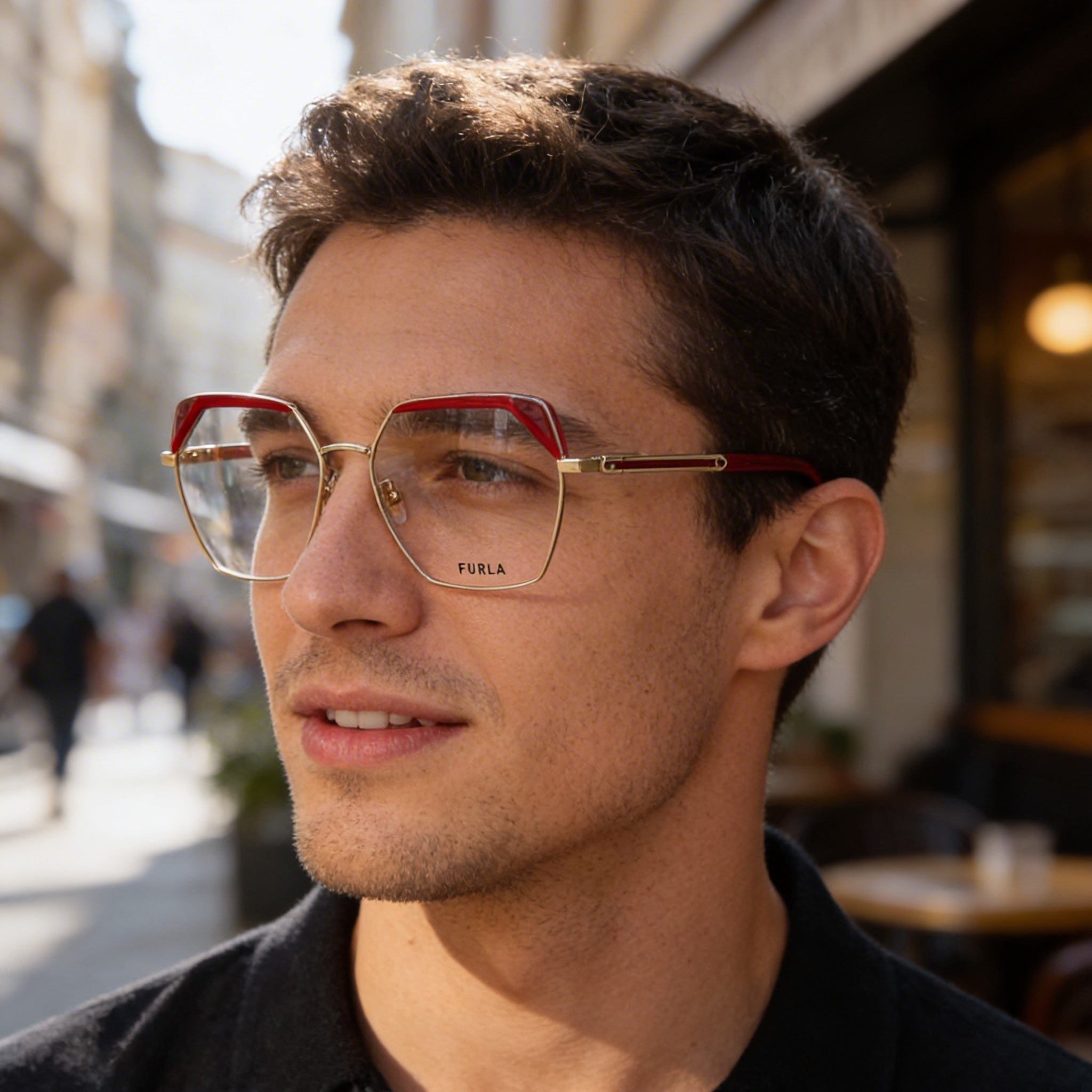 Gafas de sol Furla Modern con montura metálica para hombre en Oro Chiaro Lucido con lentes a juego, ancho de lente de 55 mm, Photo 5