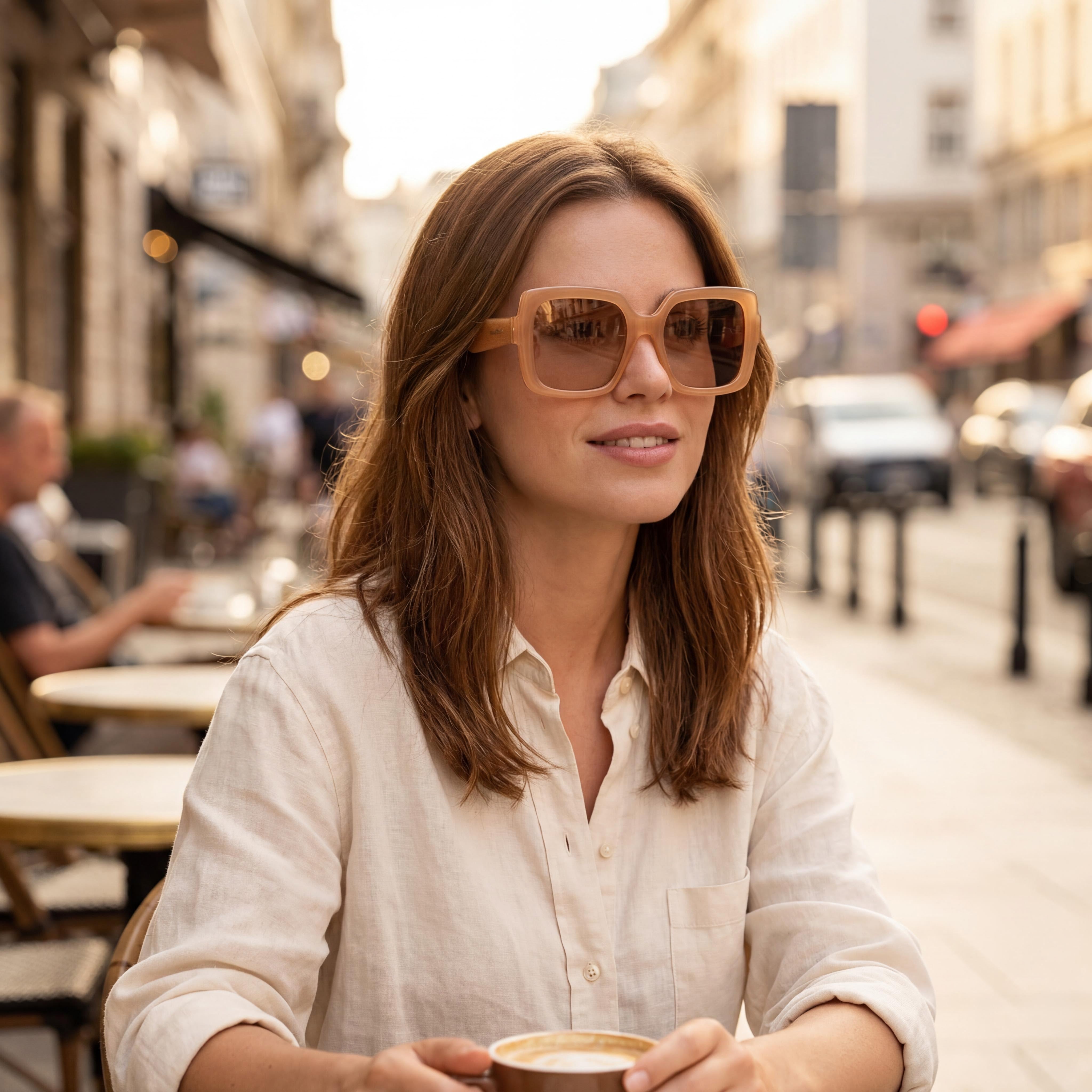 MaxMara Clásico Women's Shiny Light Orange Acetate Eyewear, Orange Lenses, 56mm Lens Width, 18mm Bridge, Photo 6