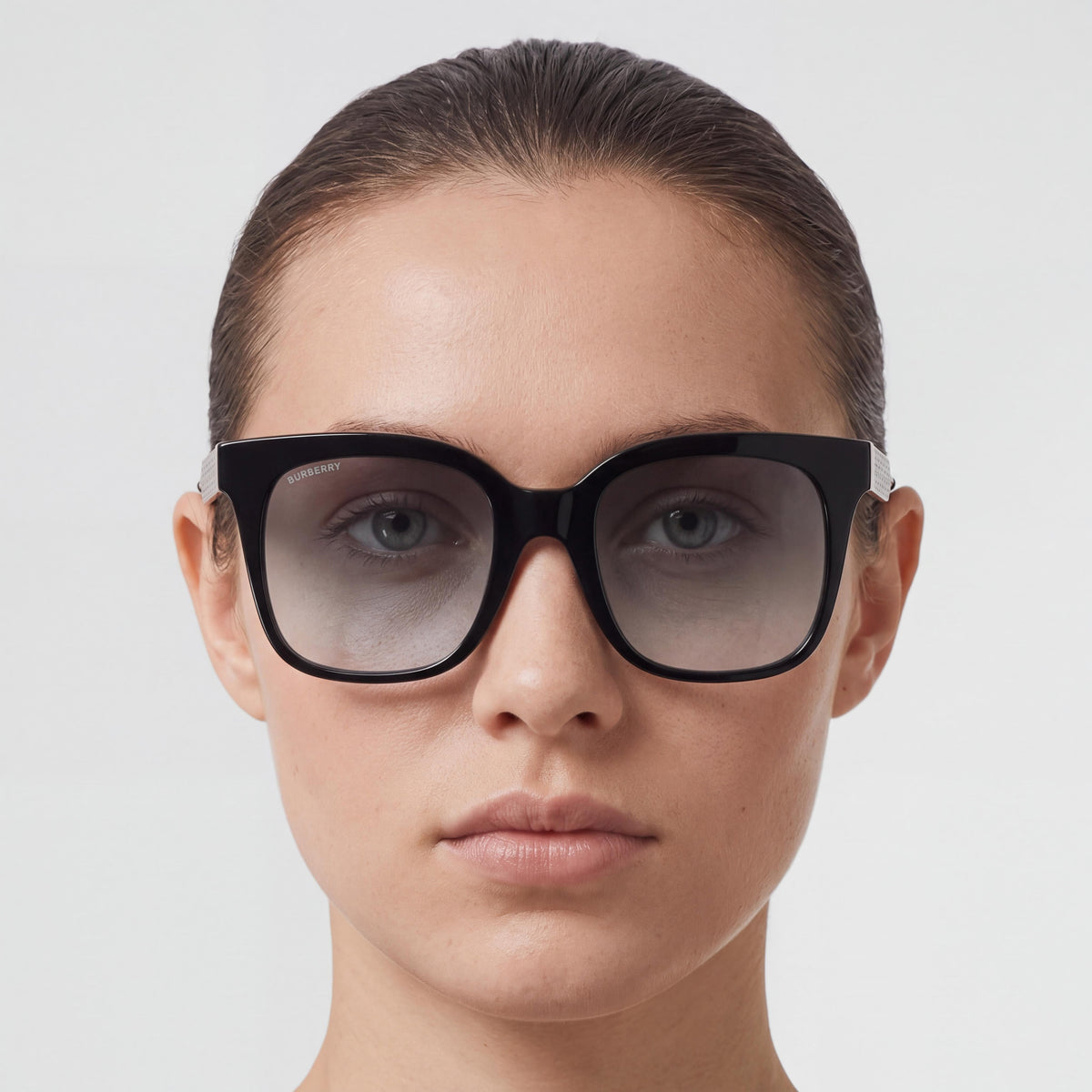 Gafas de sol BURBERRY evelyn be 4328 para mujer, montura de plástico negra, lentes degradadas grises, 100% protección UV, graduables, 52 mm, Photo 4