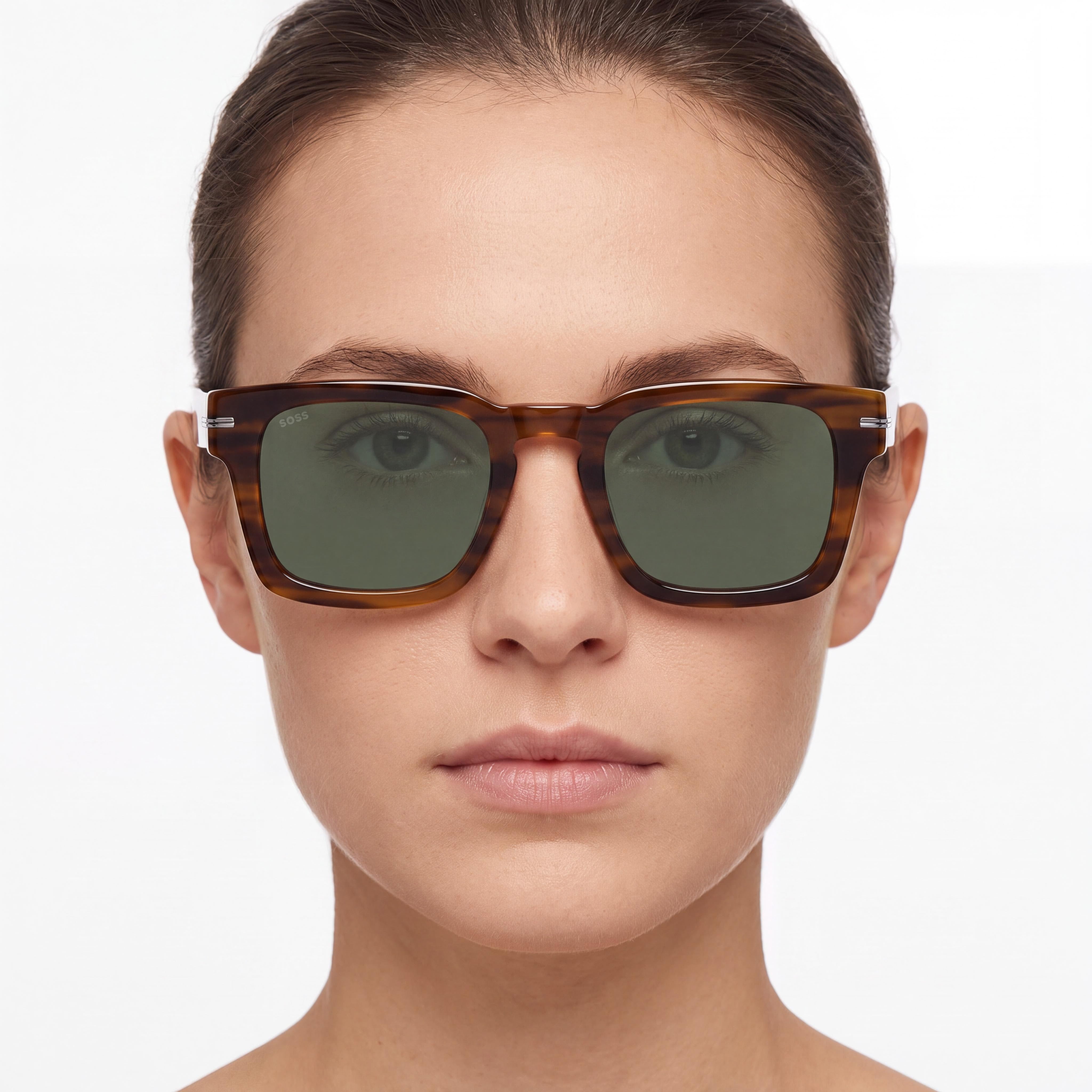 Hugo Boss Casual Women's ECO ACETATE Sunglasses, Brown Green Frame, Striped Brown Black Lens, UV Protection, Non-Polarized, 50mm, Photo 5