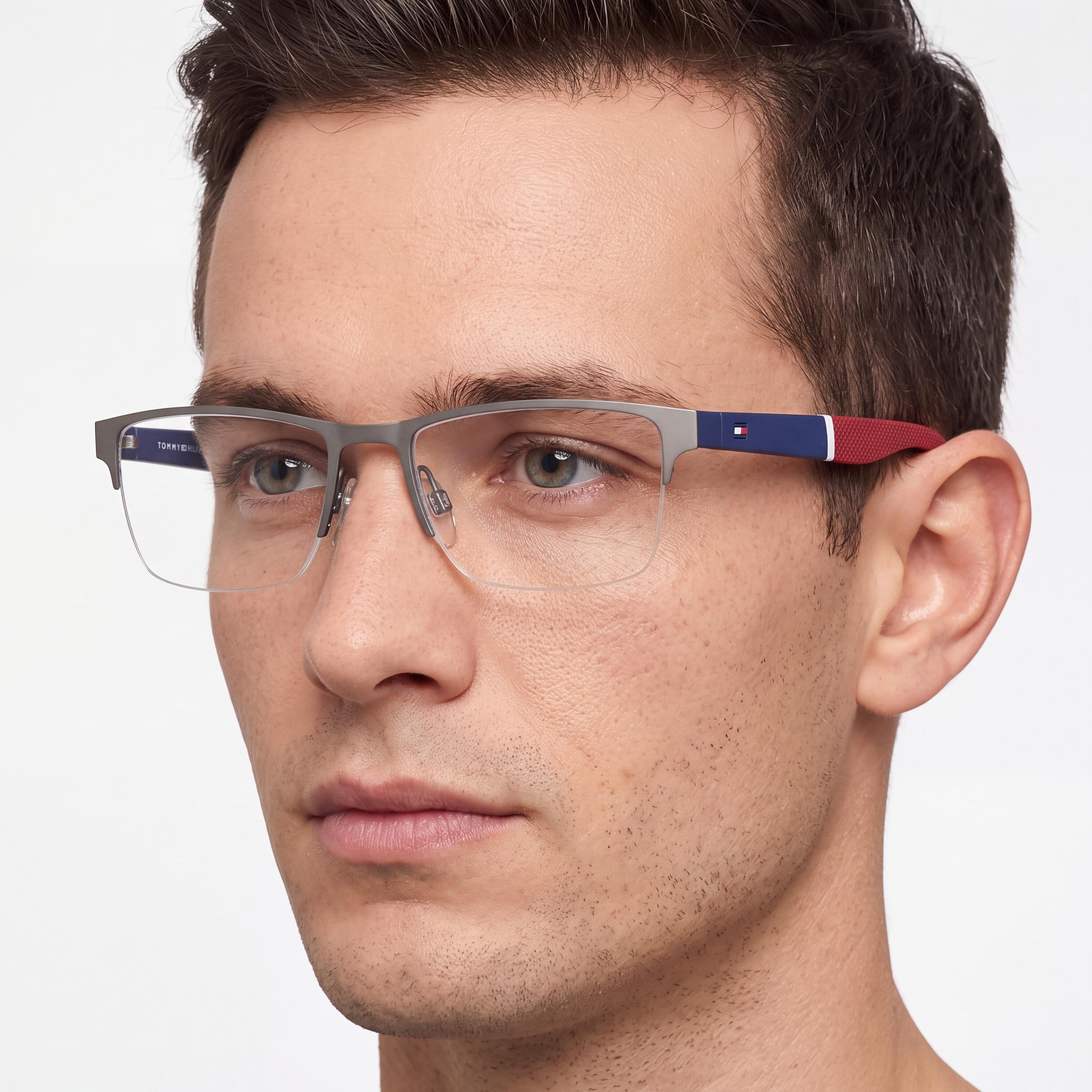 Tommy Hilfiger TH 1905 Unisex Metal Eyeglasses, Polycarbonate Lenses, Matte Dark Ruthenium, 55mm, Photo 4