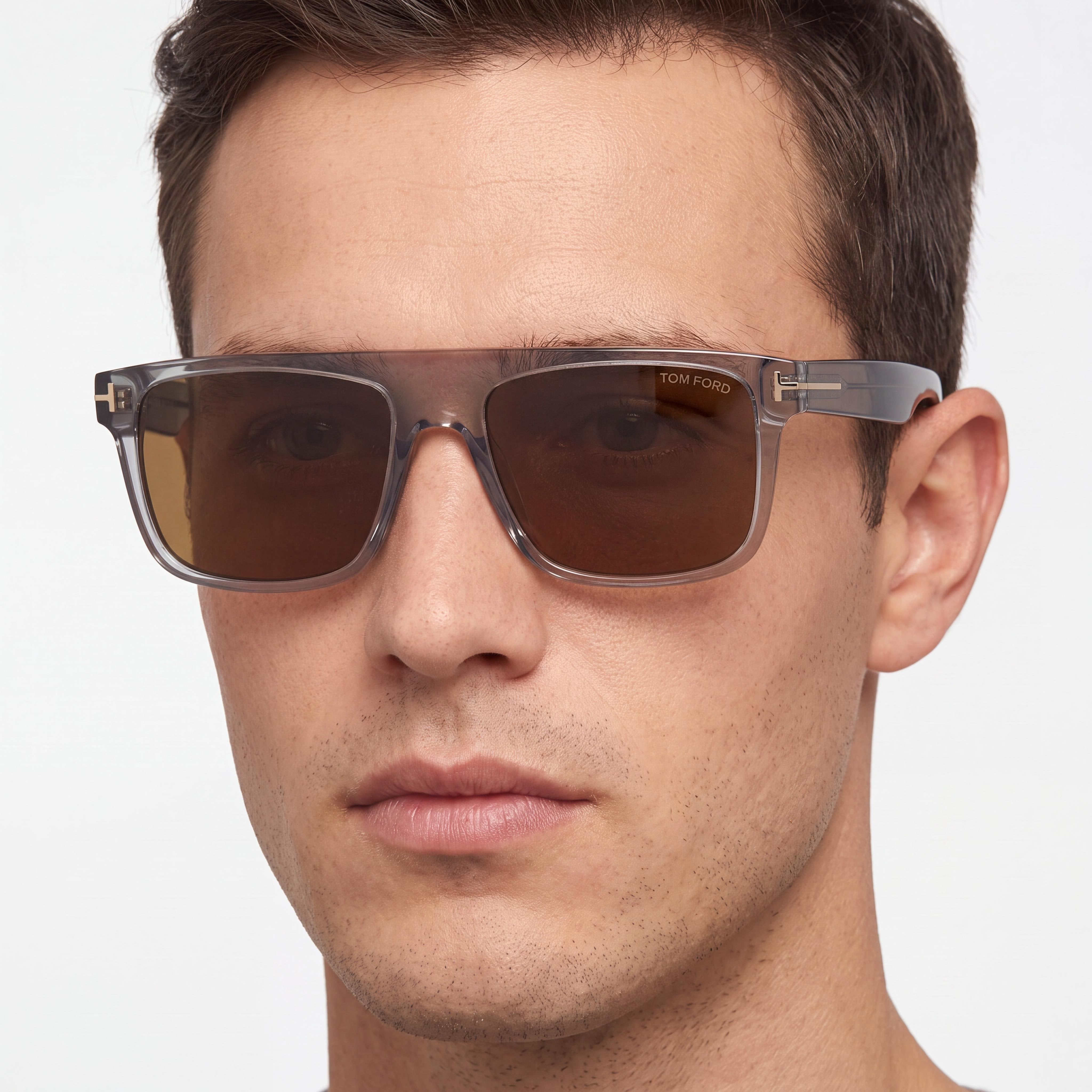 Gafas de sol Tom Ford FT0999 PHILIPPE-02 unisex con montura de plástico pantografiado gris transparente y lentes marrones sin polarizar con protección UV de 58 mm, Photo 5