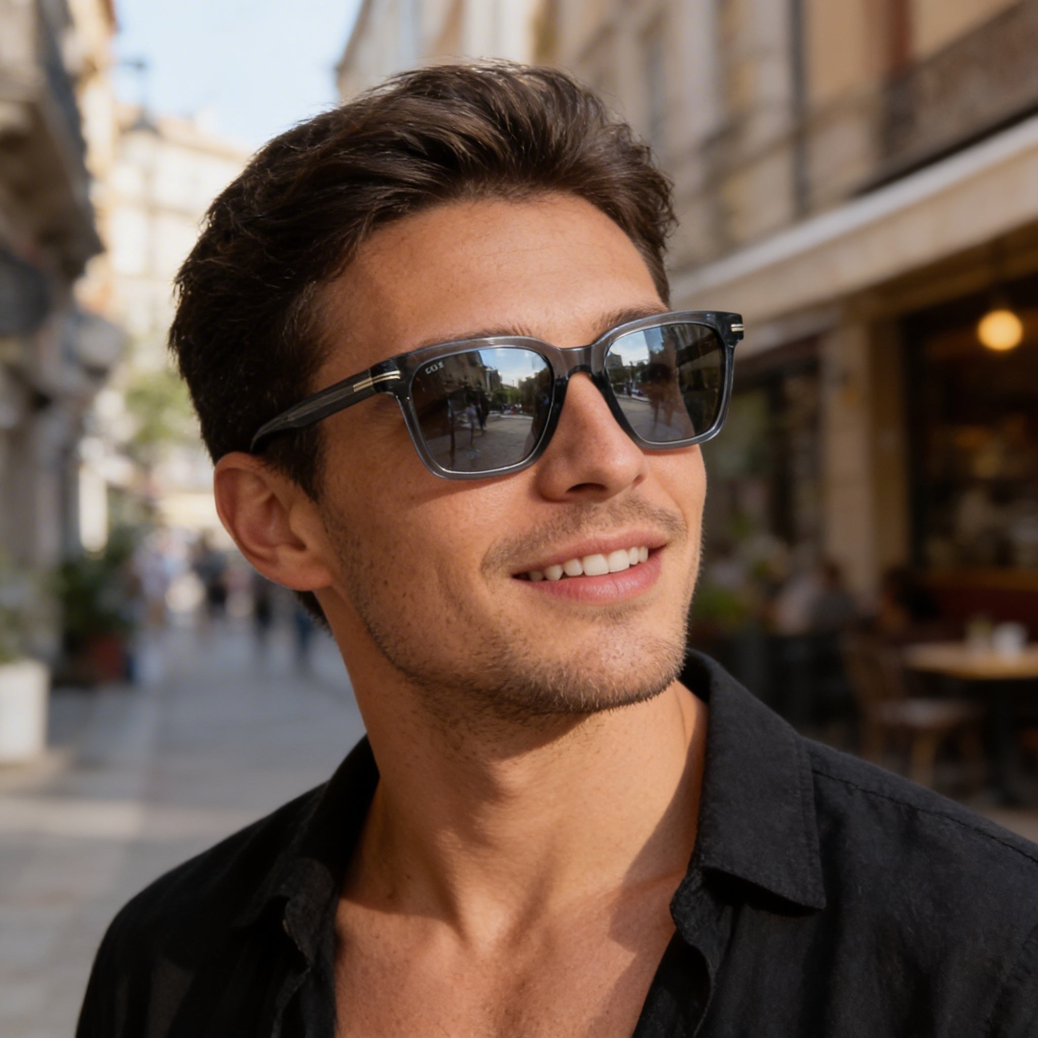 Gafas de sol Hugo Boss Modern para hombre, armazón azul de acetato, lentes de policarbonato con protección UV, 54 mm, Photo 6