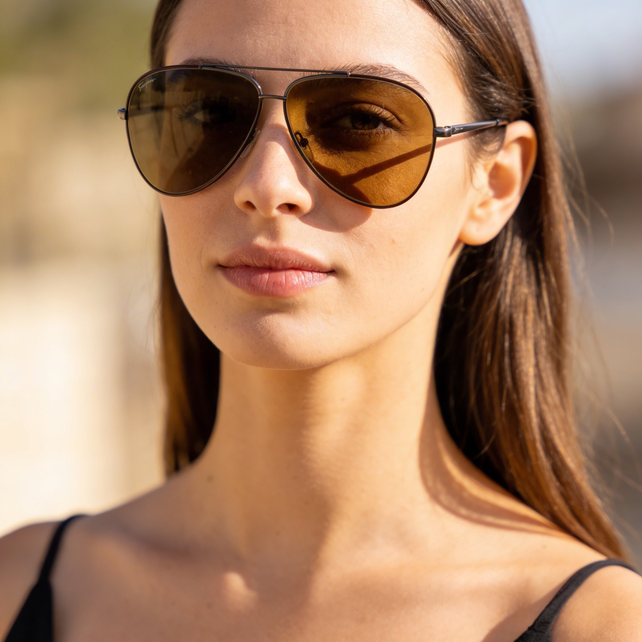 Ferragamo SF 131S 067 Unisex Gunmetal Dark Brown Metal Sunglasses with Brown Lenses, UV Protection, 60mm, Photo 4