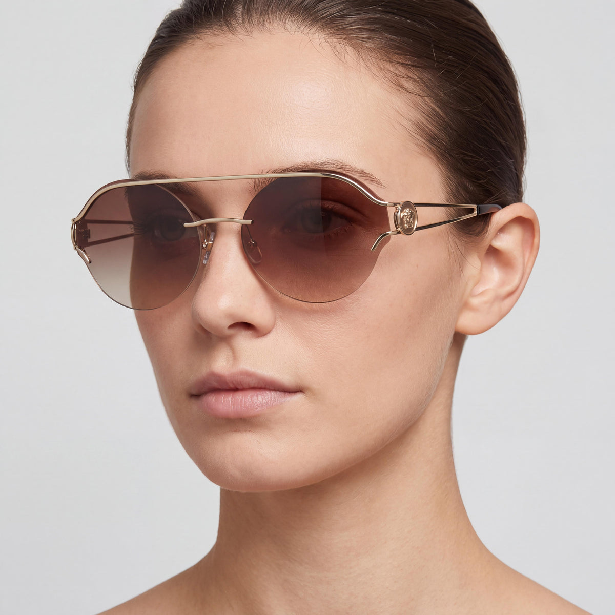 Gafas de sol Versace Ve 2184 para mujer, montura de plástico dorado pálido, protección UV degradado marrón, 61 mm, Photo 4