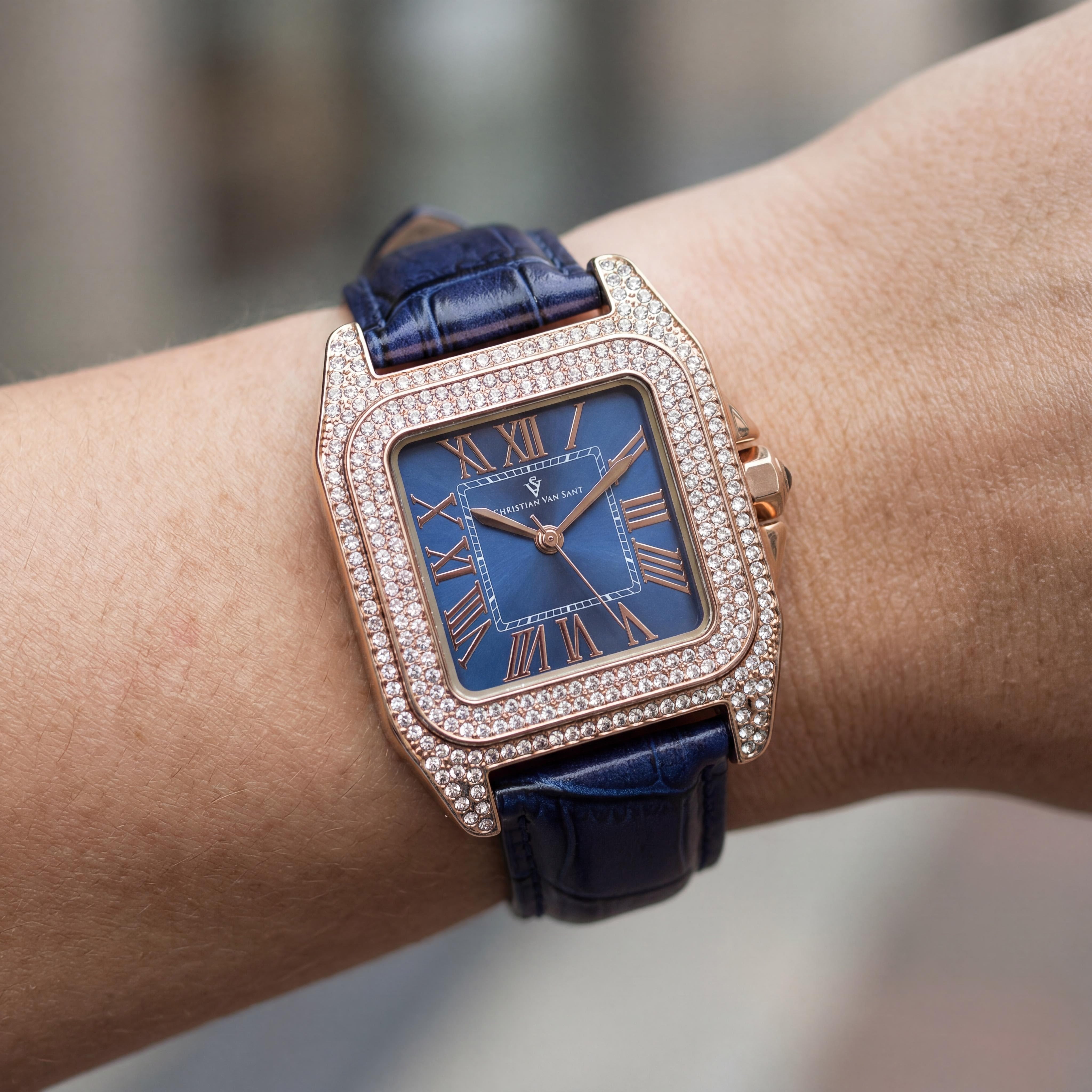 Christian Van Sant CV4427 Women's Quartz Movement Watch, Blue Case, Stainless Steel Back, Crystal Bezel, Water Resistant, Photo 4
