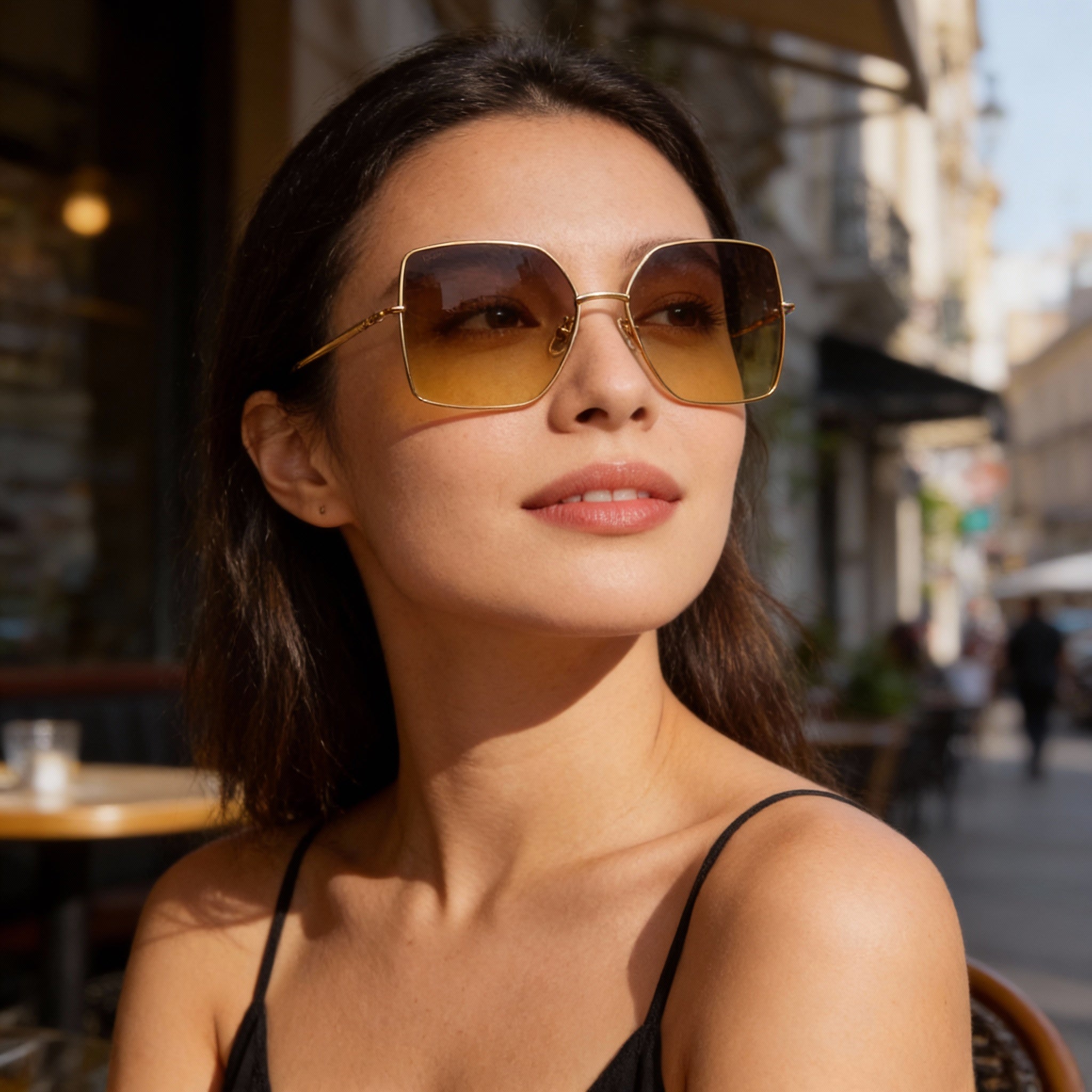 Gafas de sol cuadradas de metal MaxMara Classic para mujer de 59 mm - Montura dorada brillante con lentes marrones degradadas, Photo 4