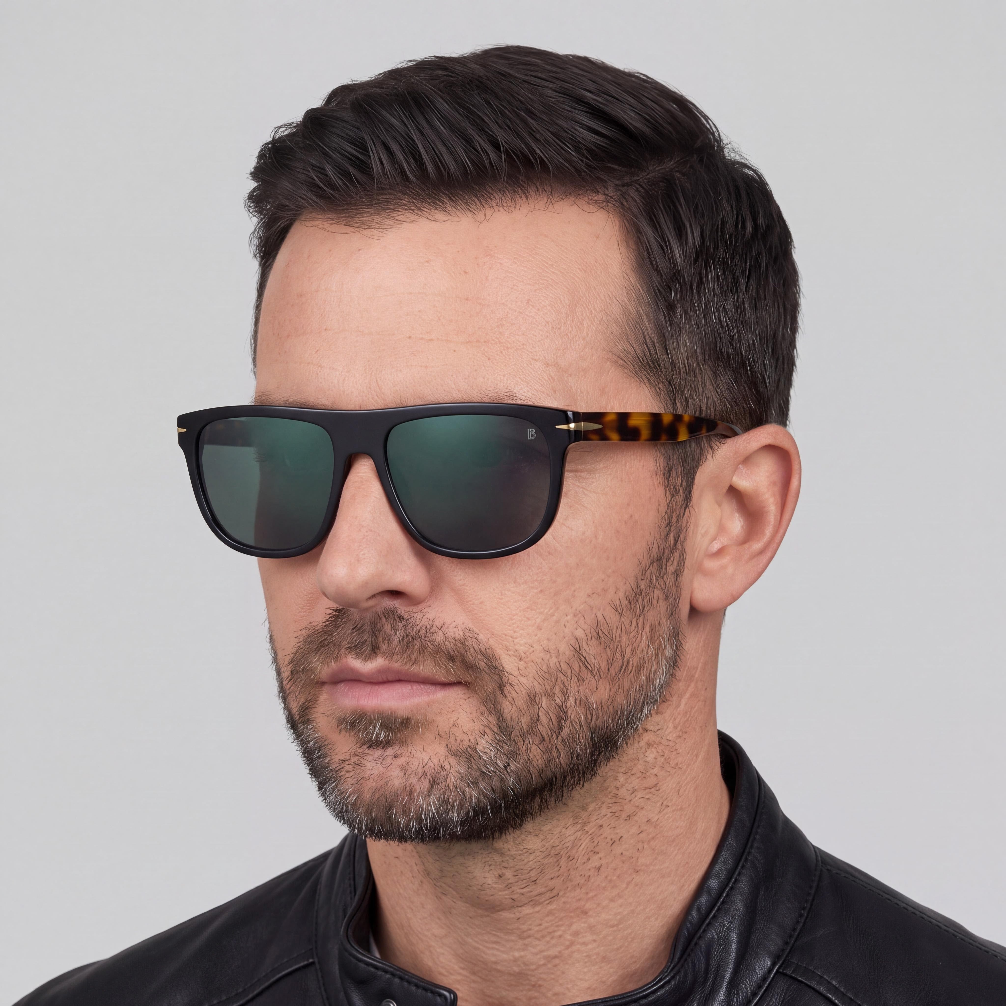 David Beckham DB 7111/S Men's Black Havana Acetate Non-Polarized Green Mirror Sunglasses 56mm, Photo 3
